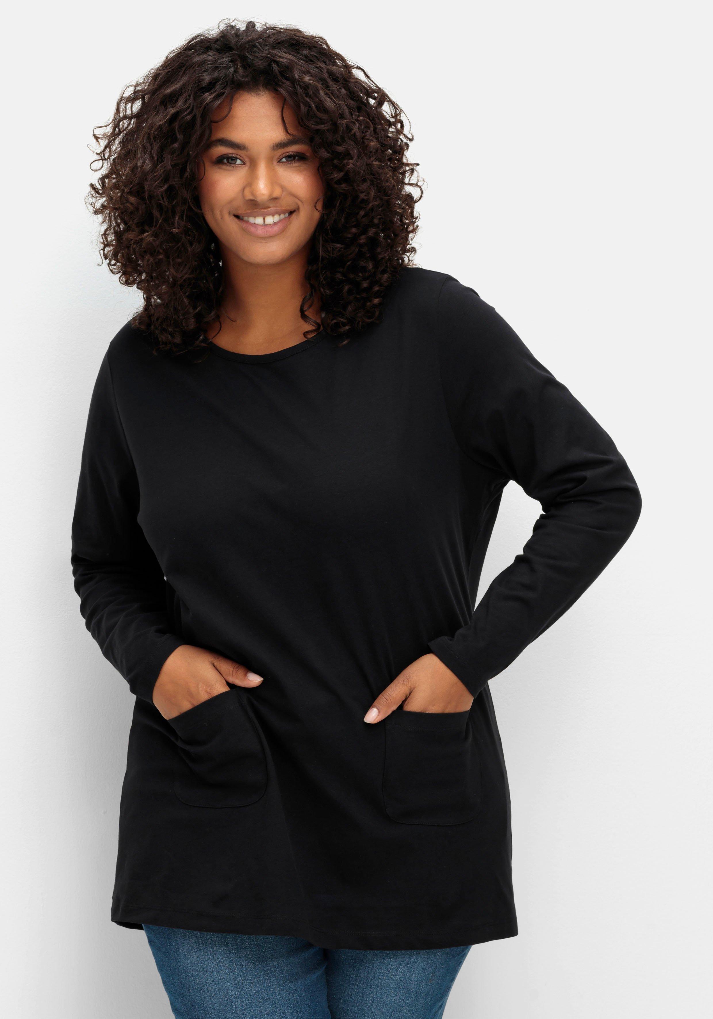 sheego Longshirt mit aufgesetzten Taschen - schwarz sheego