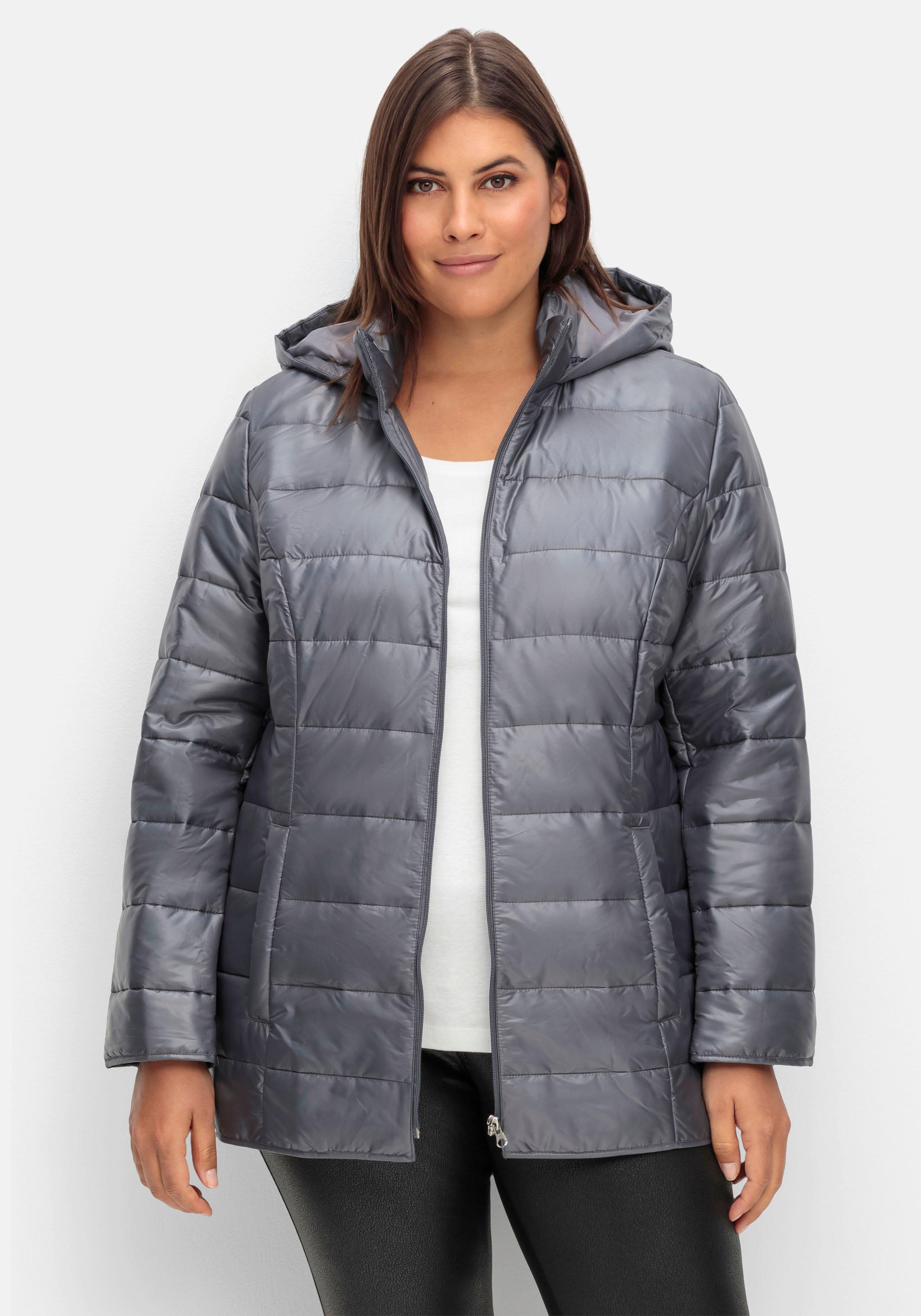 sheego Leicht wattierte Steppjacke mit Kapuze - grau sheego