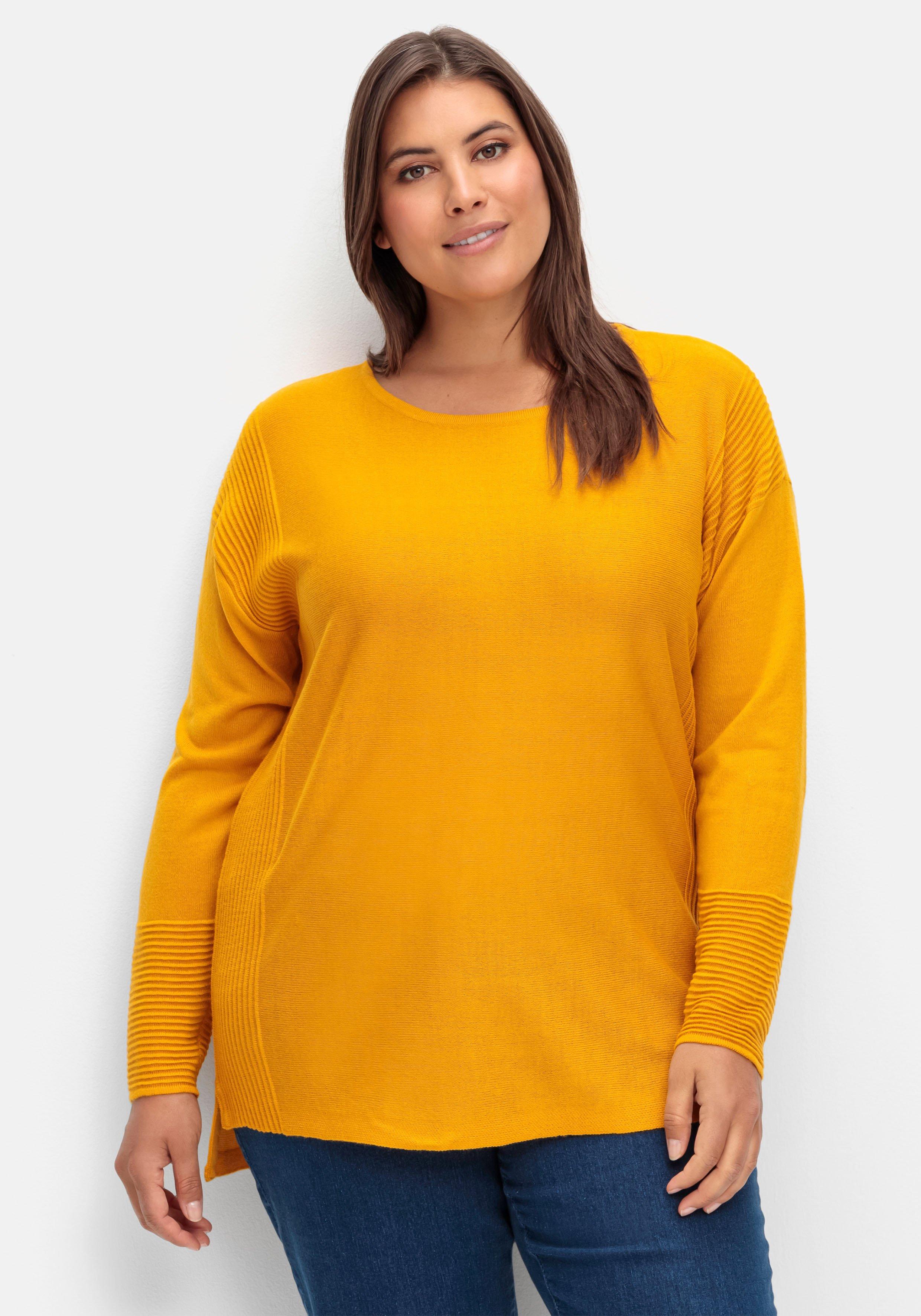 sheego Pullover mit Rundhalsausschnitt und Ripp-Details - curry sheego