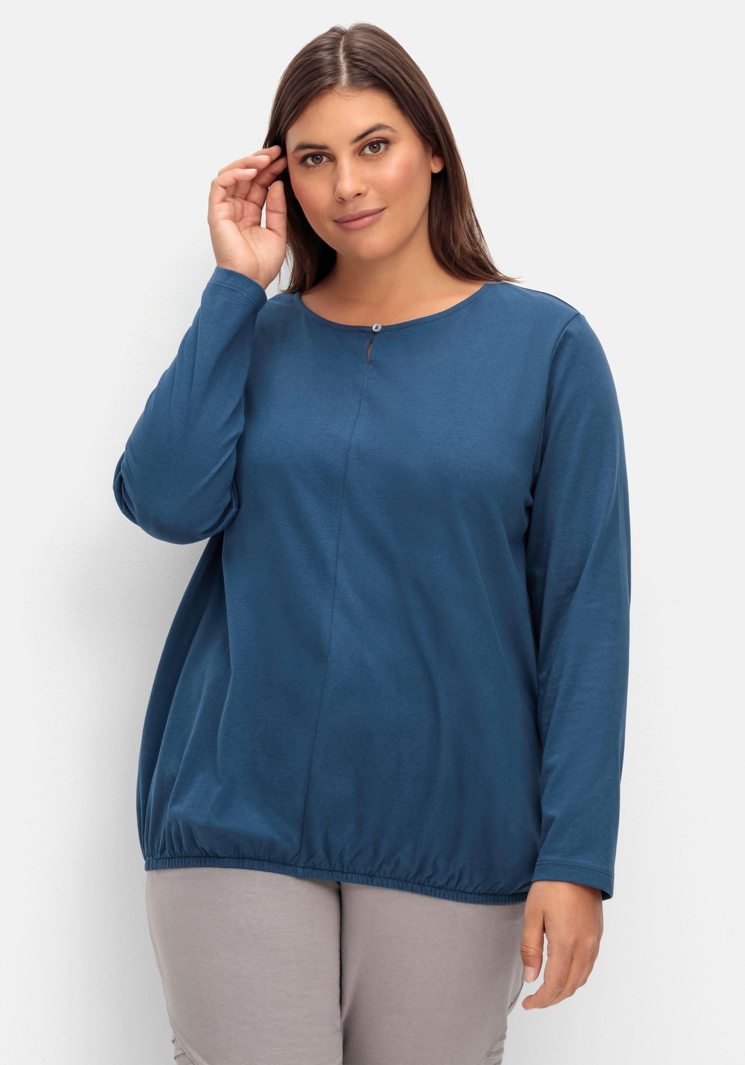 sheego Langarmshirt mit Gummizug am Saum - dunkelblau sheego