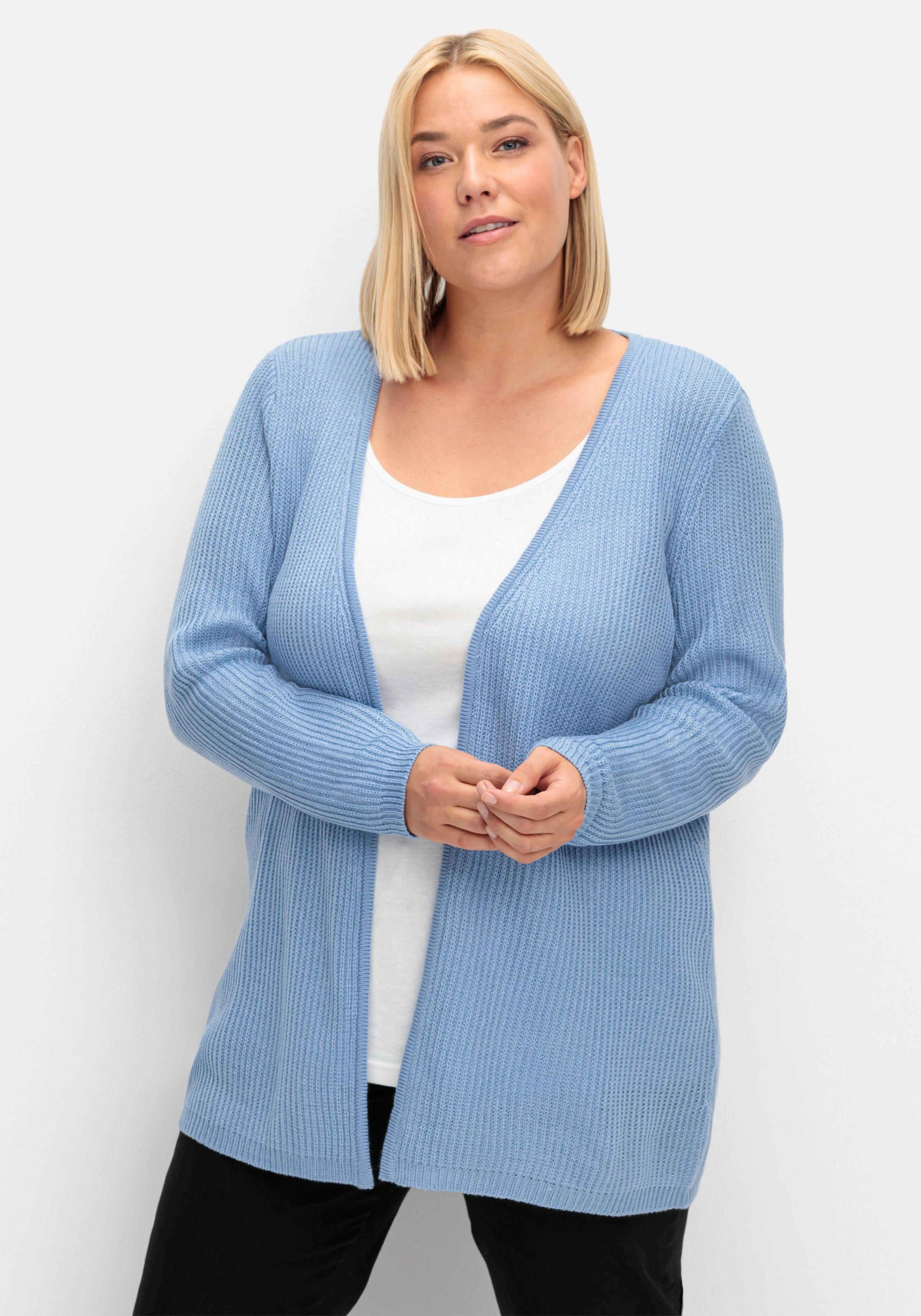 sheego Longstrickjacke in verschlussloser Form, in Rippstrick - bleu sheego