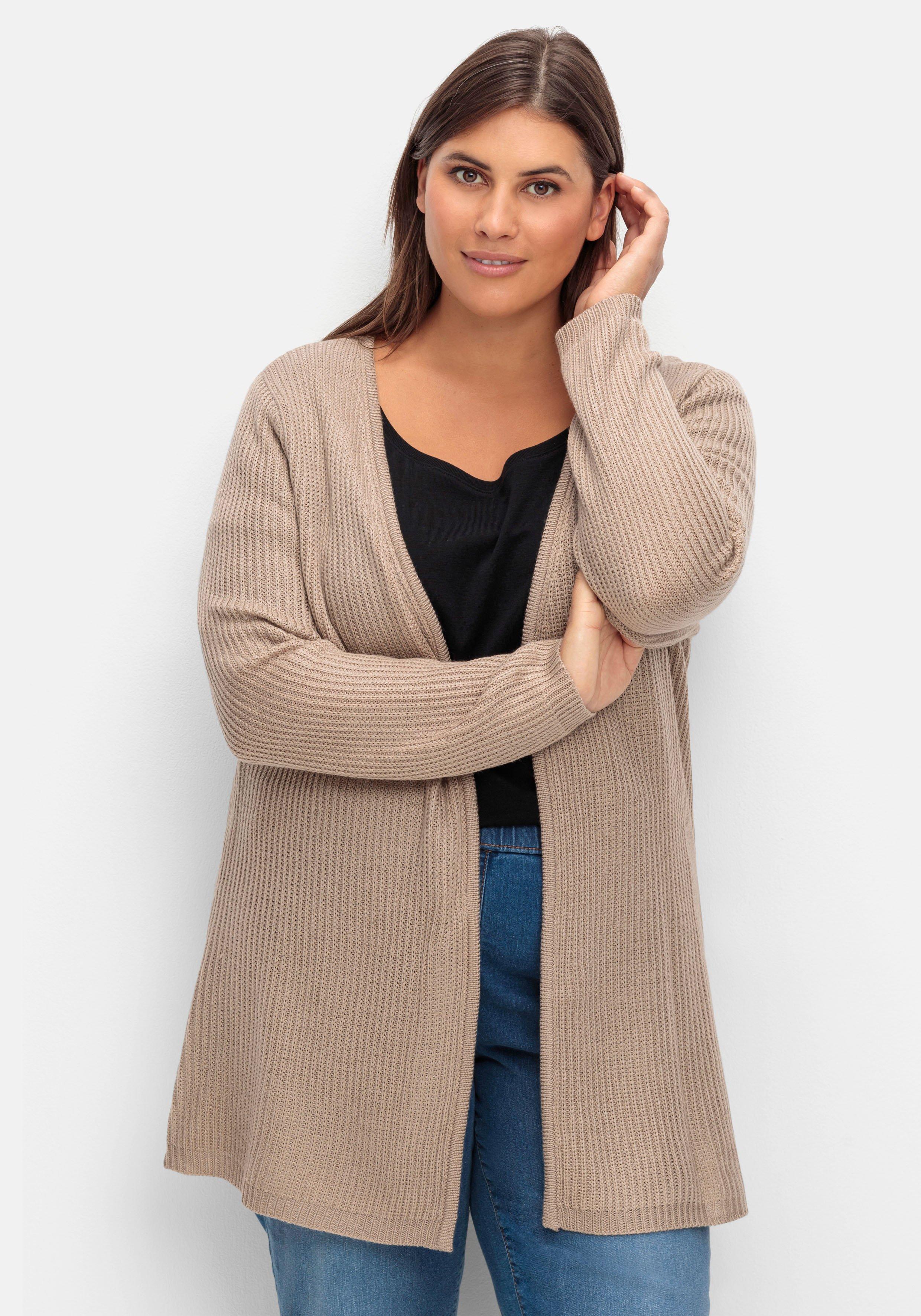 sheego Longstrickjacke in verschlussloser Form, in Rippstrick - sand sheego