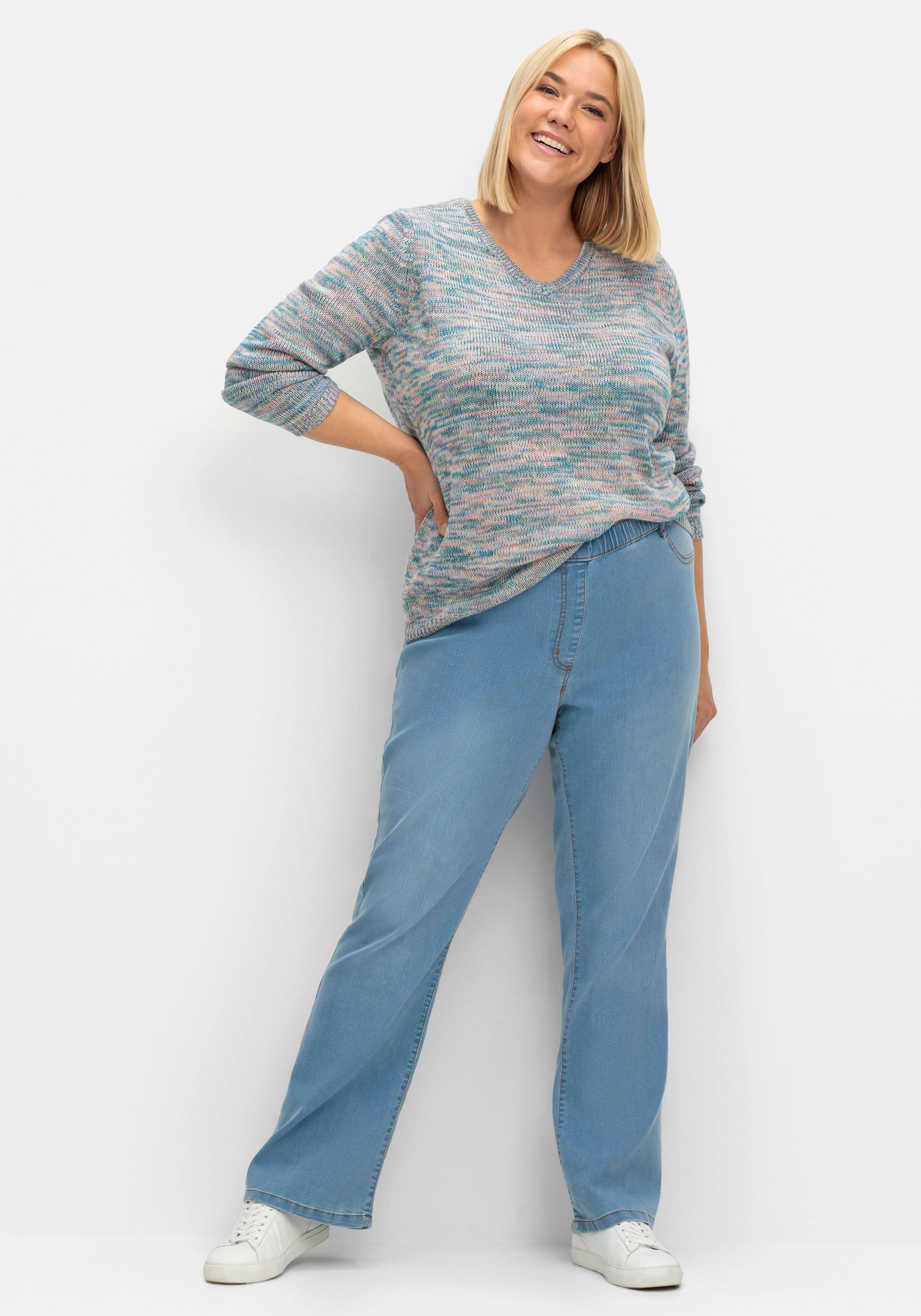 sheego Bootcut-Jeans mit Komfortbund und Used-Effekten - light blue Denim sheego