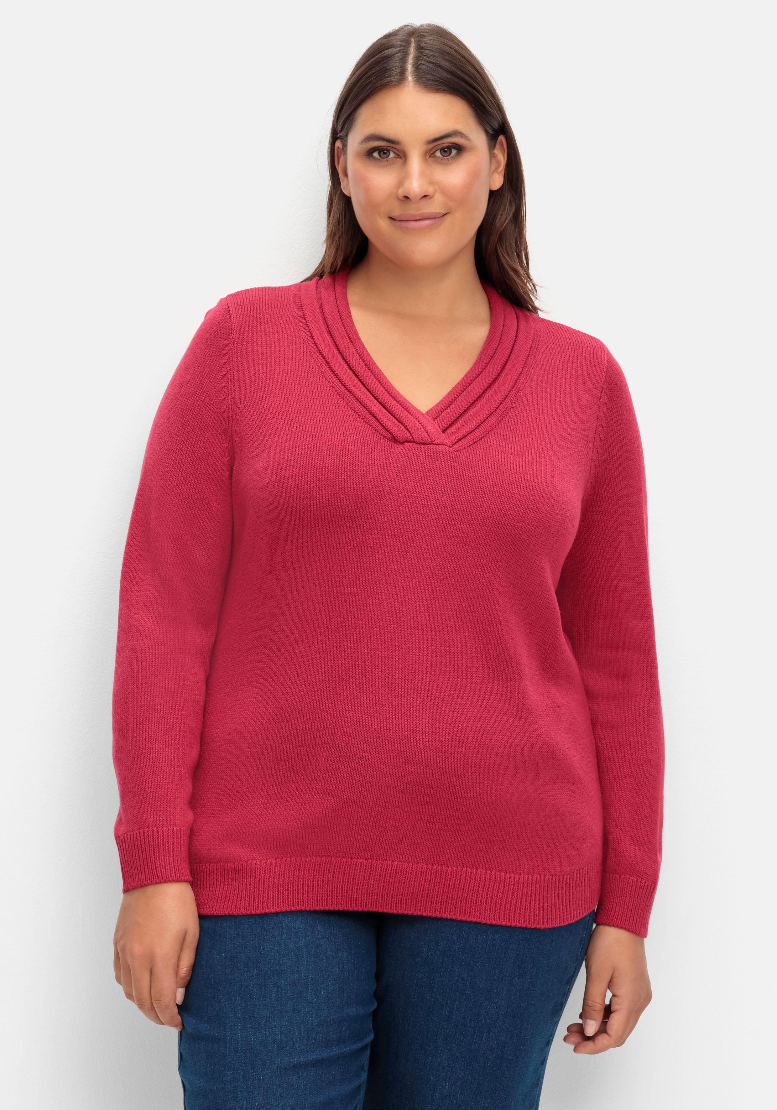 sheego Pullover mit raffiniertem V-Ausschnitt - himbeere sheego