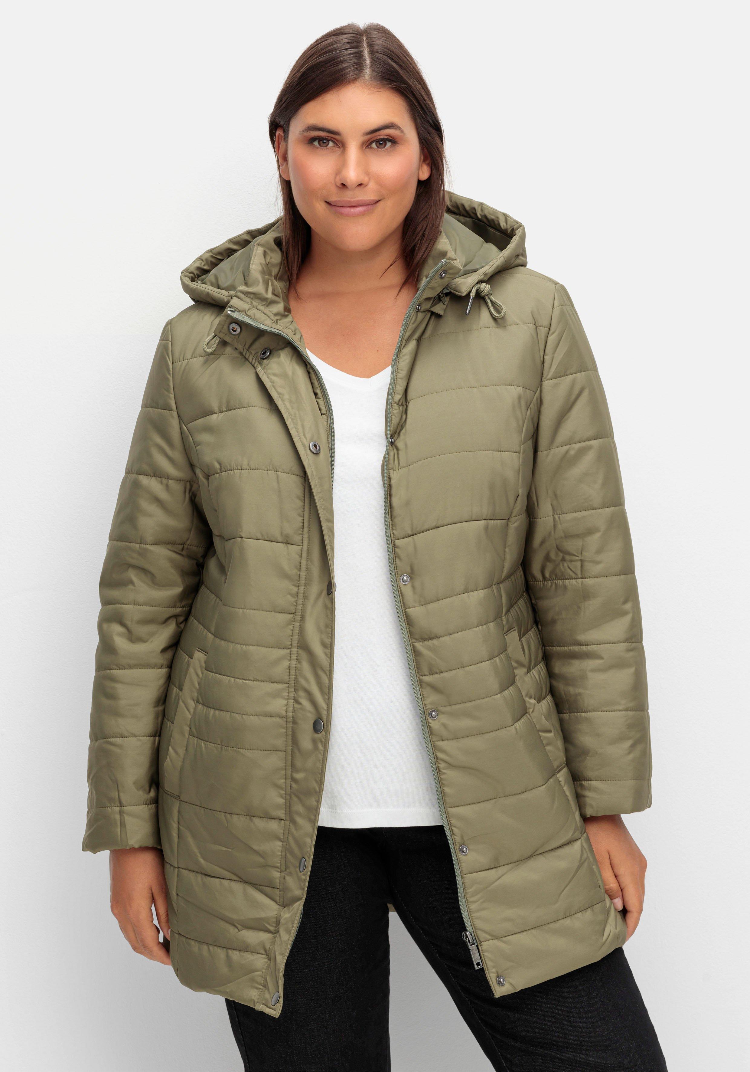 Kapuze Warm | sheego khaki mit wattierte - Steppjacke