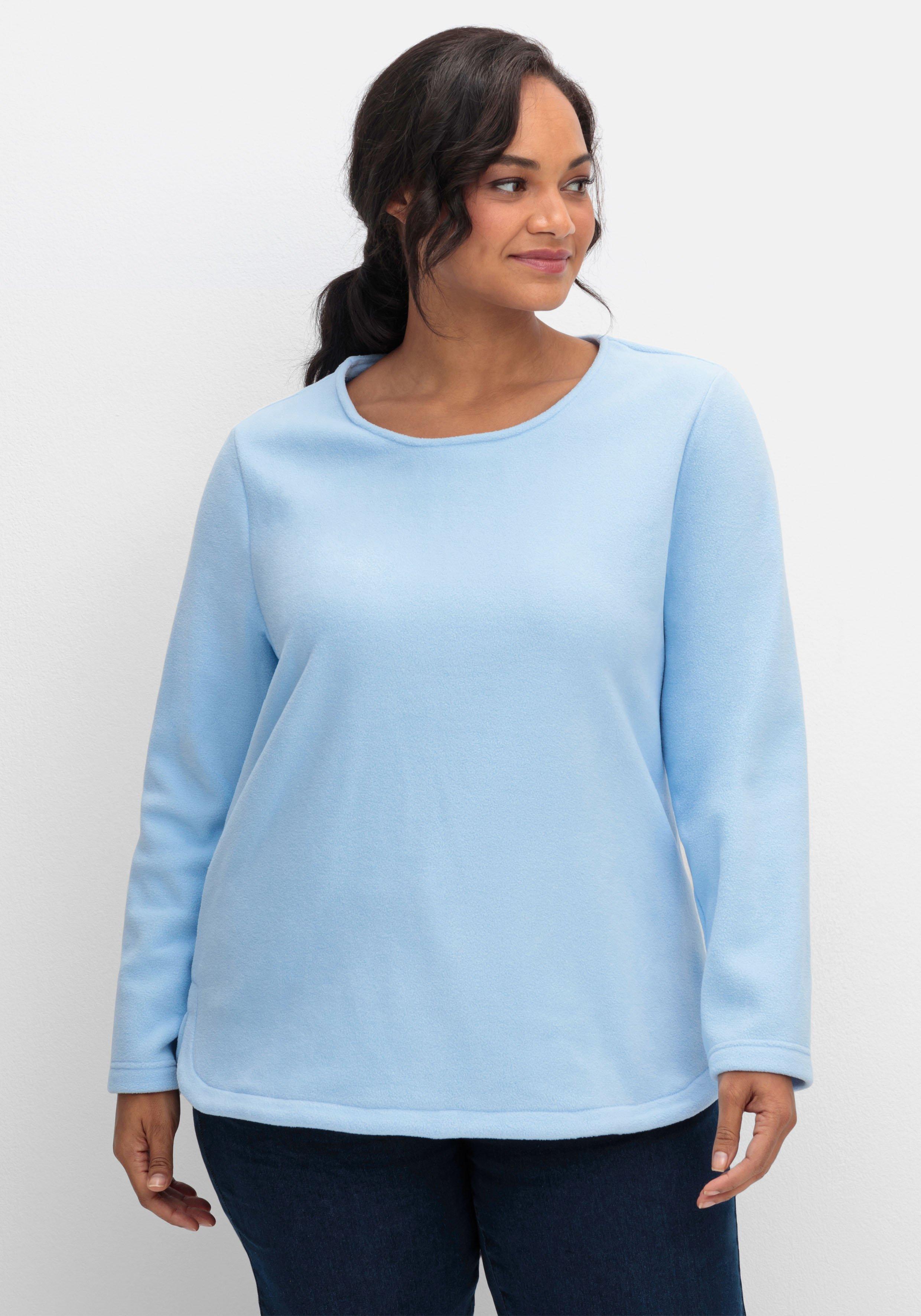 sheego Fleeceshirt mit abgerundetem Saum - eisblau sheego