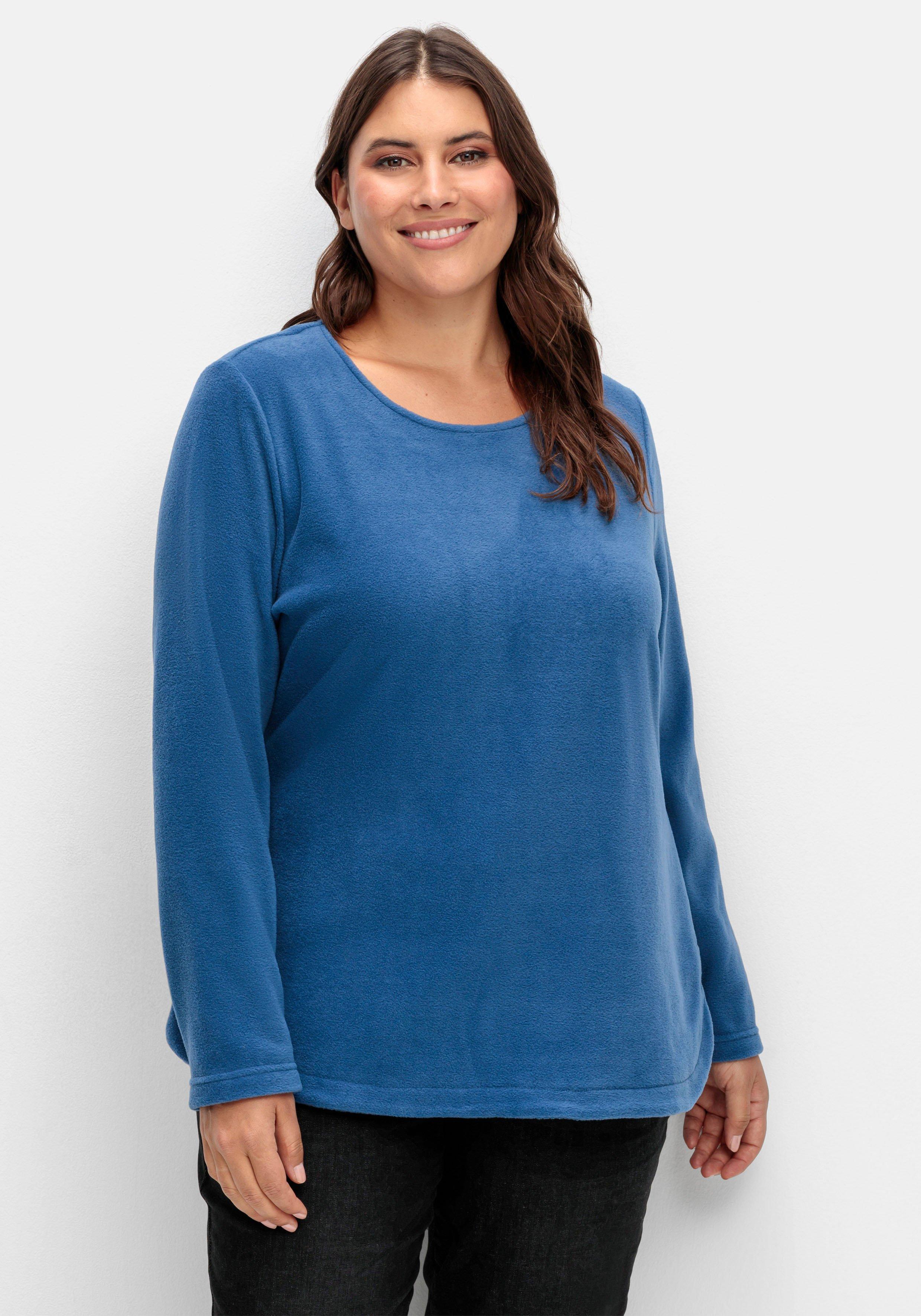 sheego Fleeceshirt mit abgerundetem Saum - jeansblau sheego