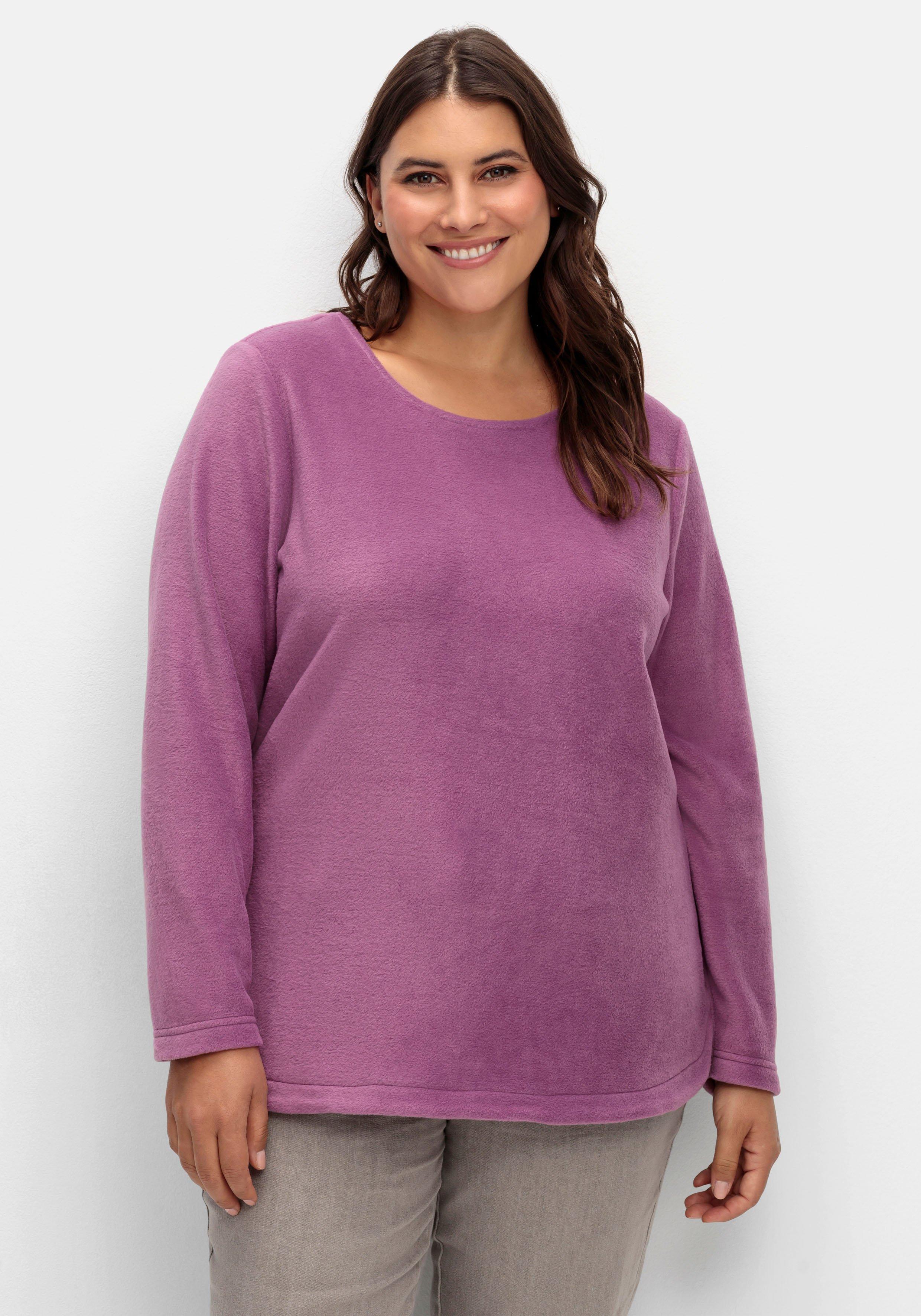 sheego Fleeceshirt mit abgerundetem Saum - violett sheego