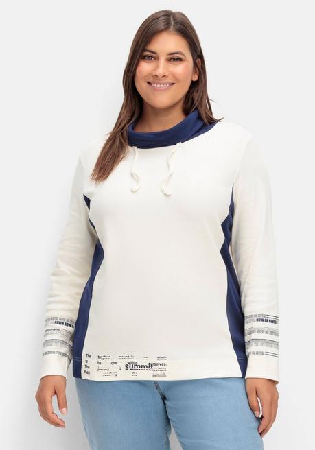 Sweatshirt mit weitem Rollkragen und Kontrastdetails - champagner-marine - 40