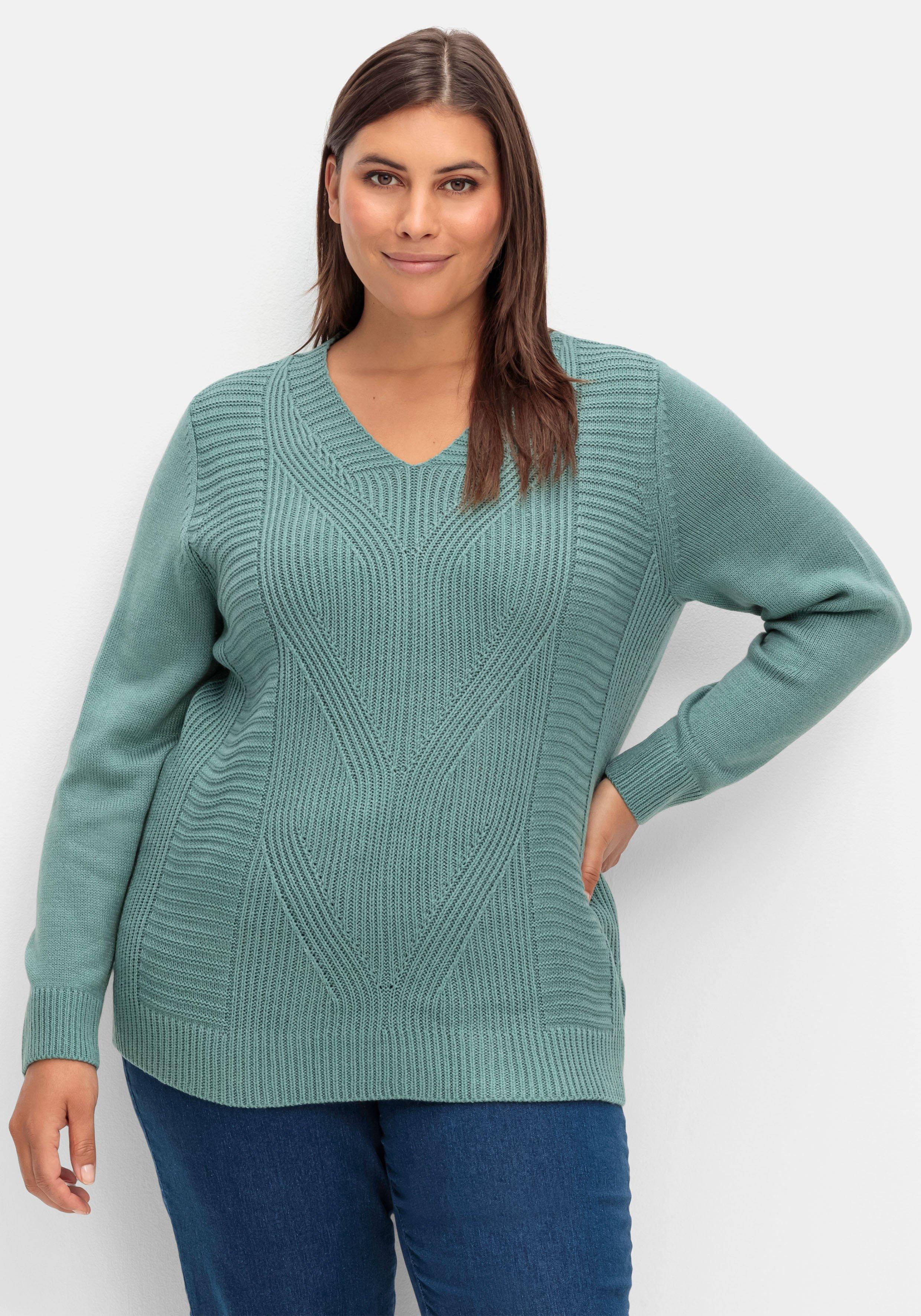 sheego Pullover mit Zopfstrickmuster im Vorderteil - jade sheego