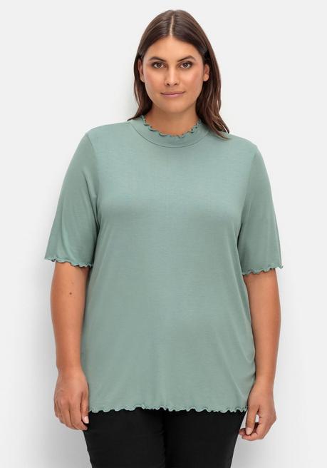 Shirt mit Stehkragen und Wellensaumkanten - jade - 40