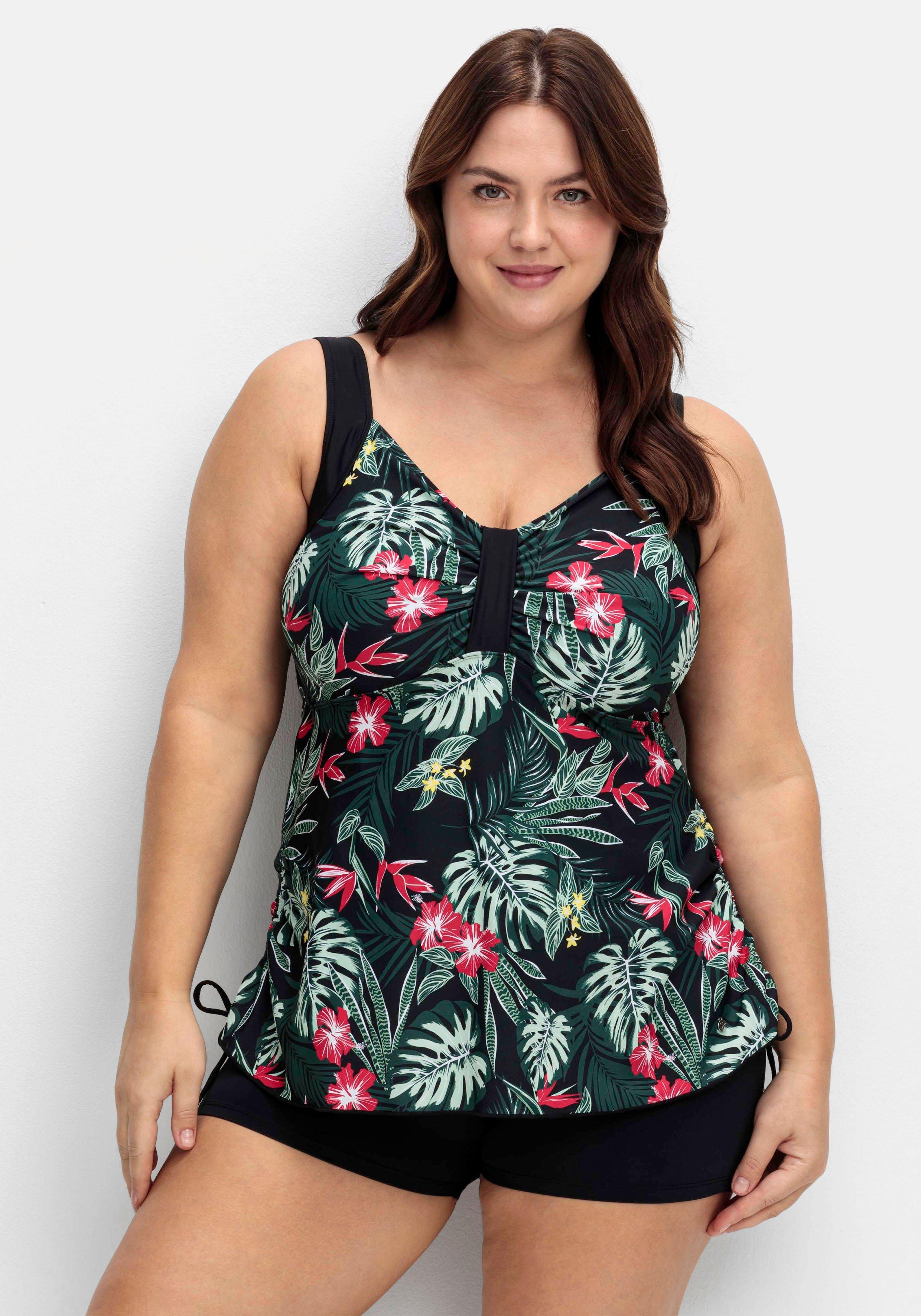 Tankini-Oberteil in ausgestellter Longform - blau-pink