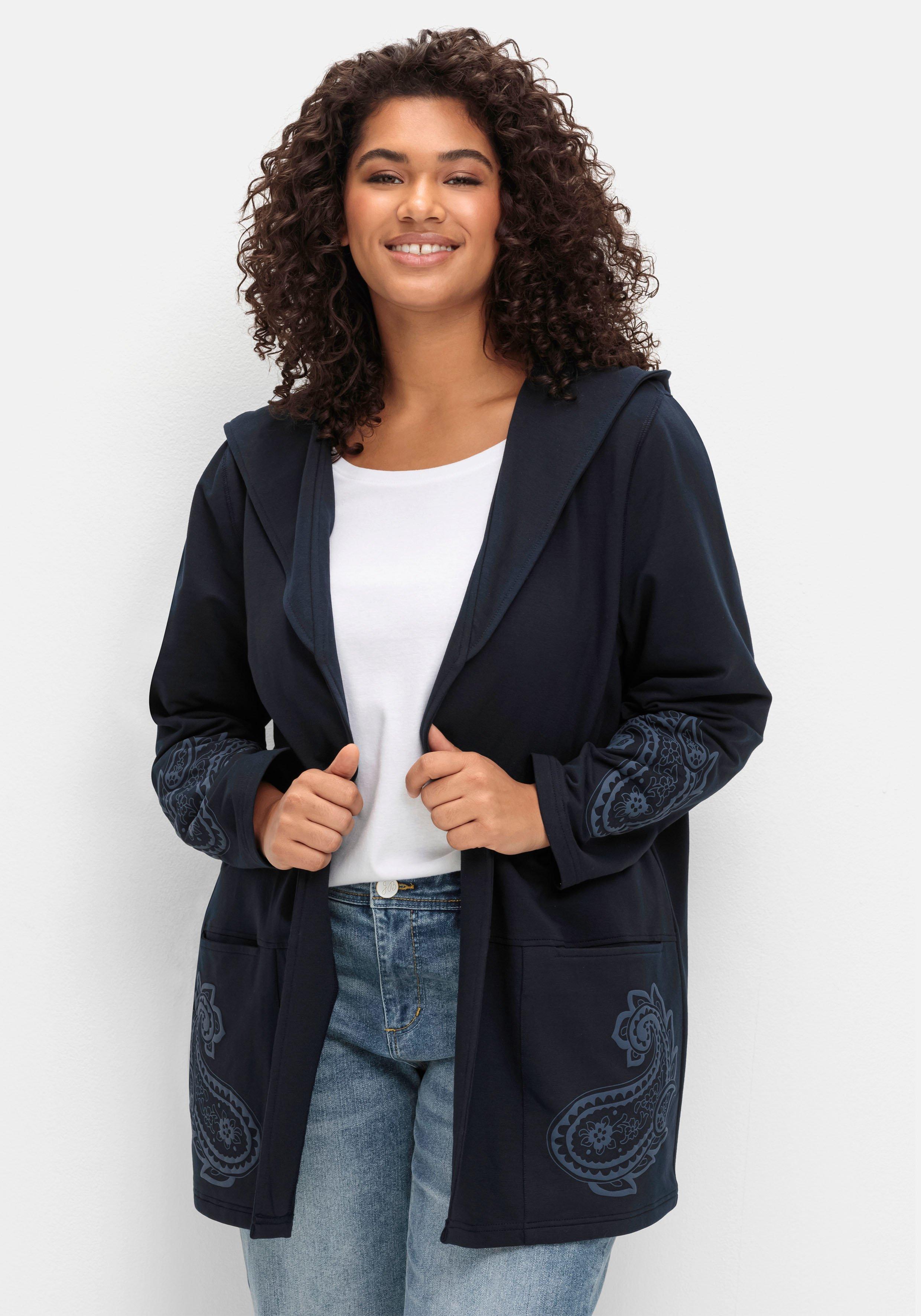 sheego by Joe Browns Leichte Kapuzensweatjacke mit Paisleydruck - dunkelblau sheego