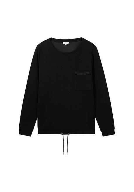 Sweatshirt mit Brusttasche und Kordelzug am Saum - schwarz - 44