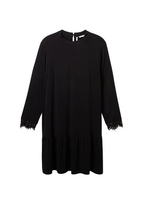 Kurzes Kleid mit Spitzenbesatz an den Ärmeln - schwarz - 44