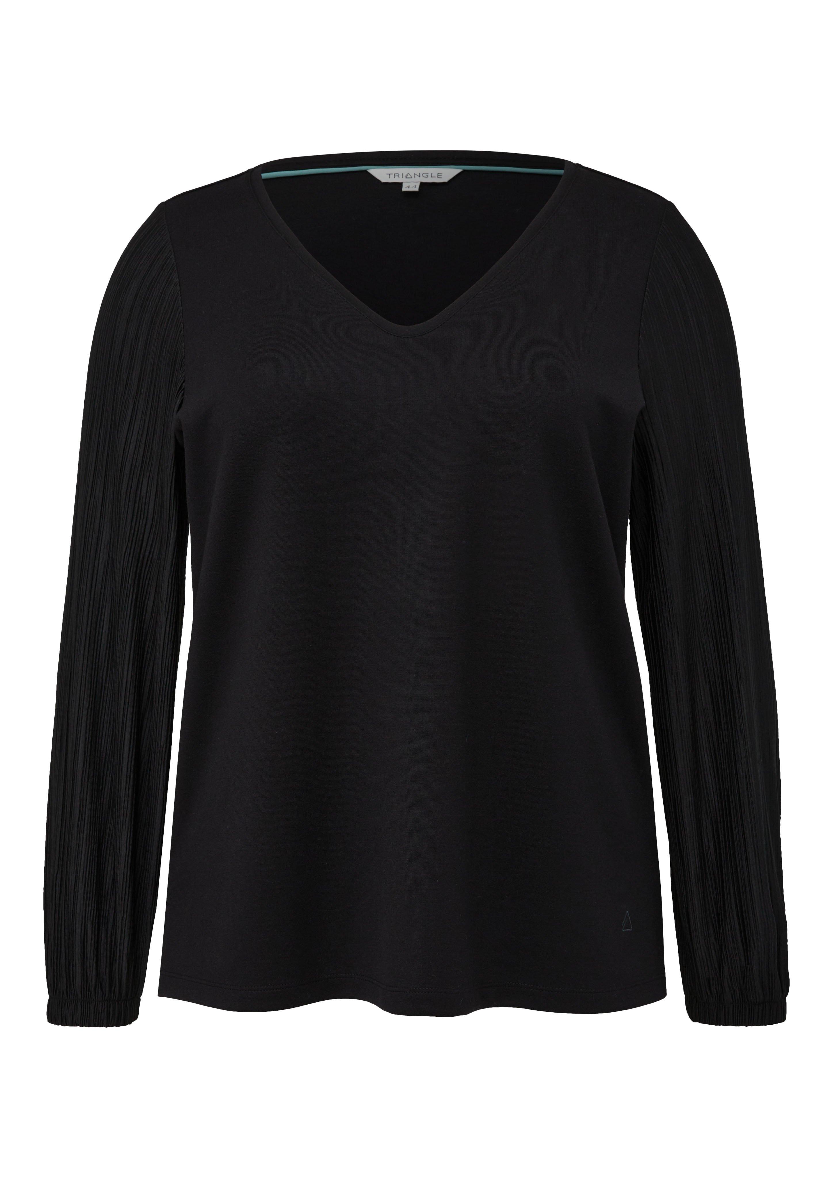 Große Größen: Jerseyshirt mit V-Ausschnitt und plissierten Ärmeln, schwarz, Gr.44-54 product