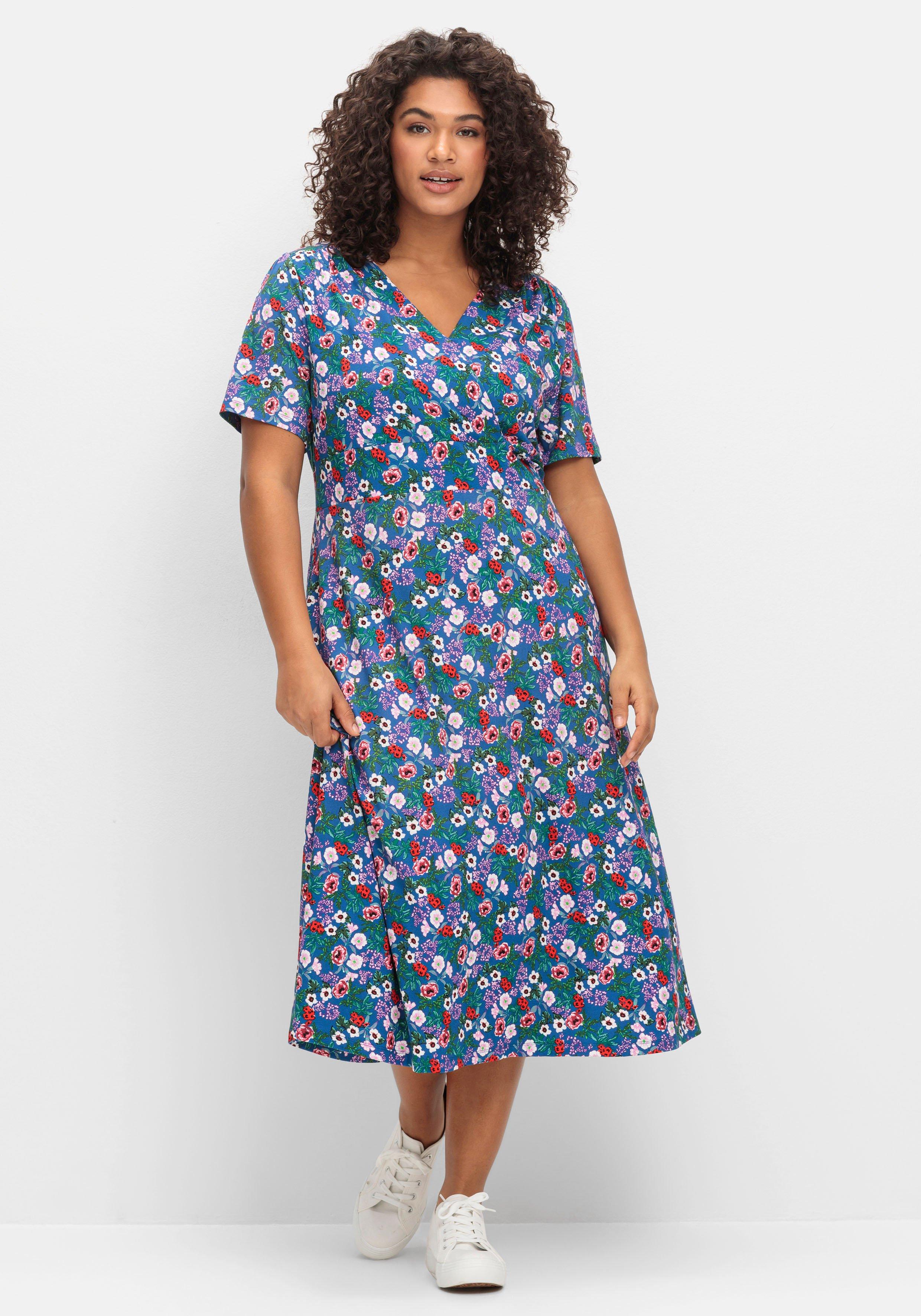 sheego by Joe Browns Jerseykleid in Wickeloptik, mit floralem Druck - blau gemustert sheego