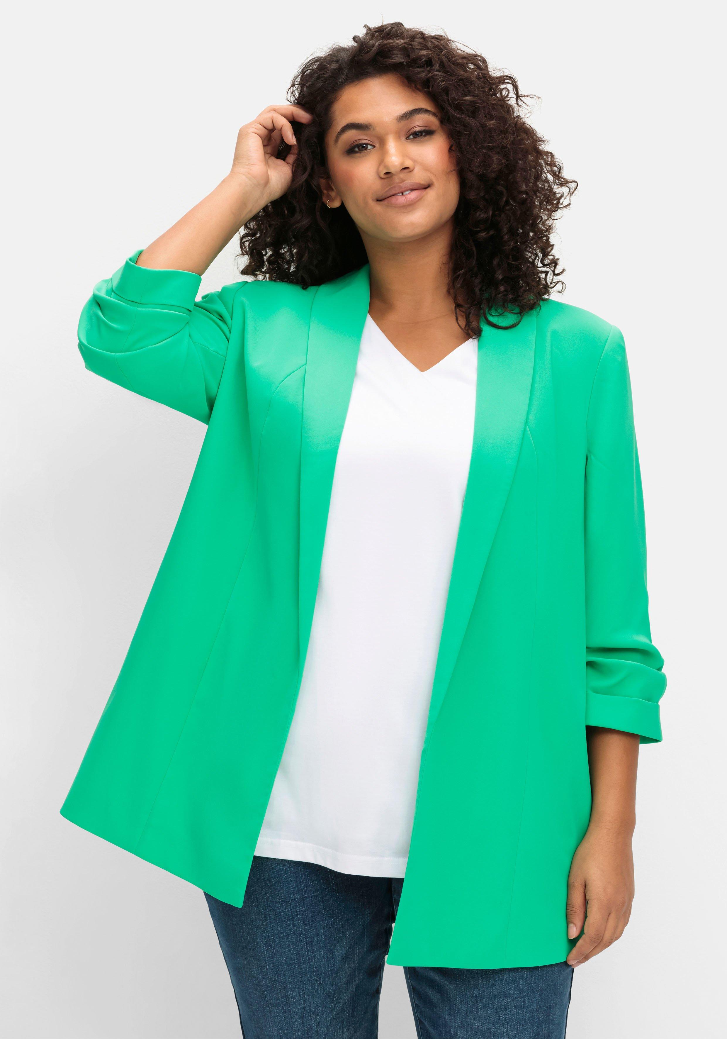 sheego Langer Blazer mit Schalkragen und gerafftem 3/4-Arm - blattgrün sheego