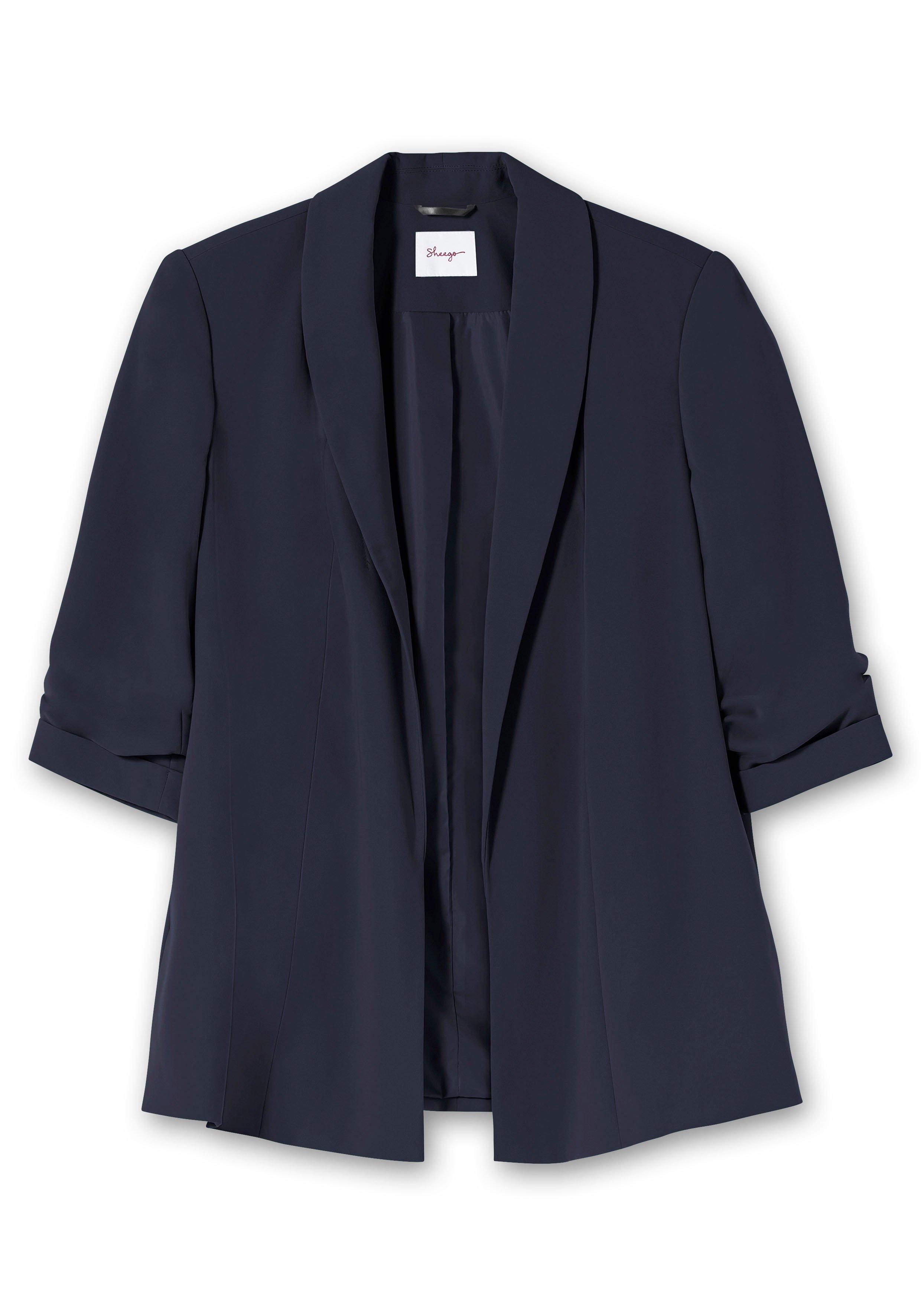 gerafftem | 3/4-Arm Langer Blazer - tiefblau sheego Schalkragen und mit