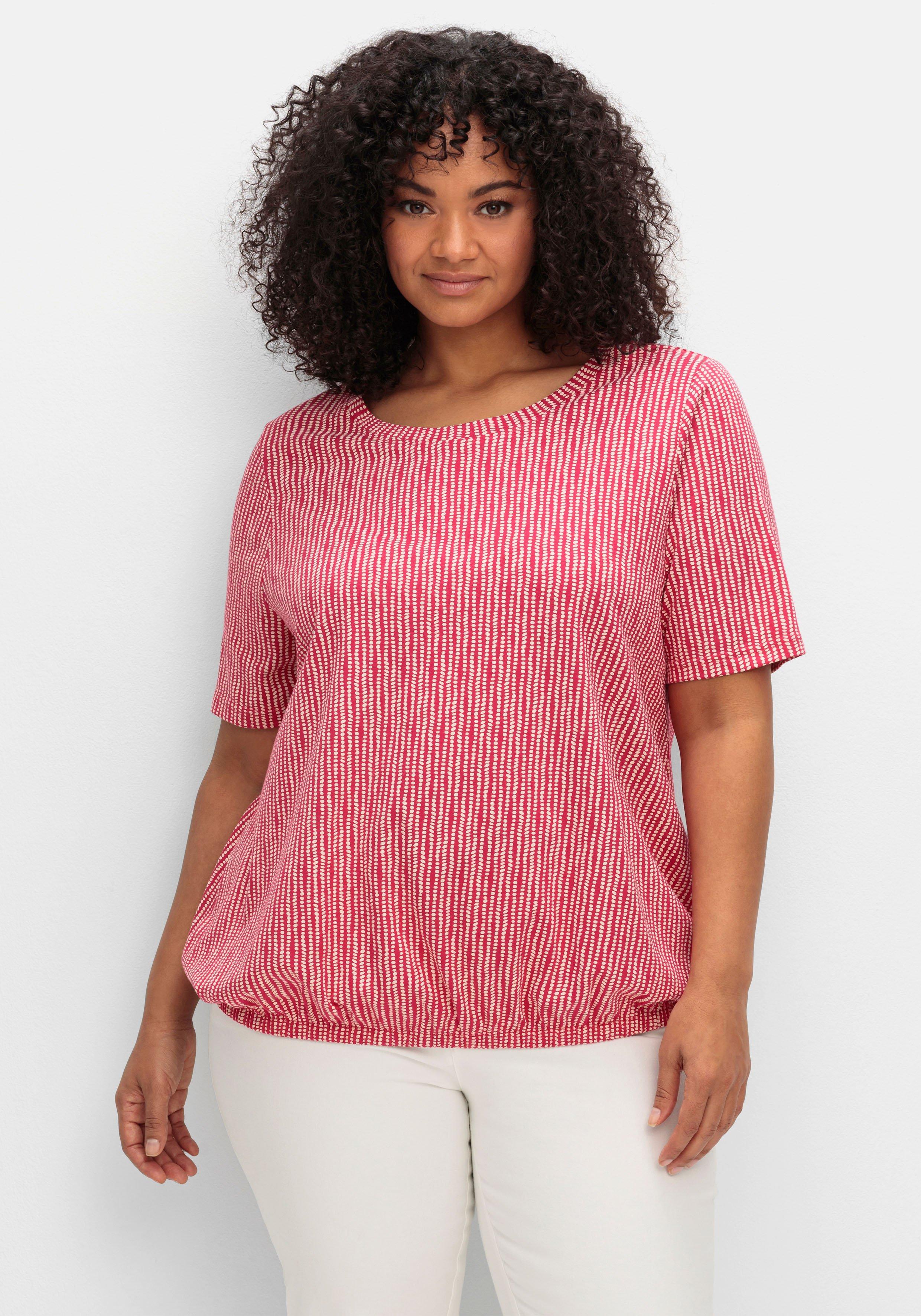 sheego Shirt mit Minimal-Alloverdruck und Gummizugbund - magenta gemustert sheego