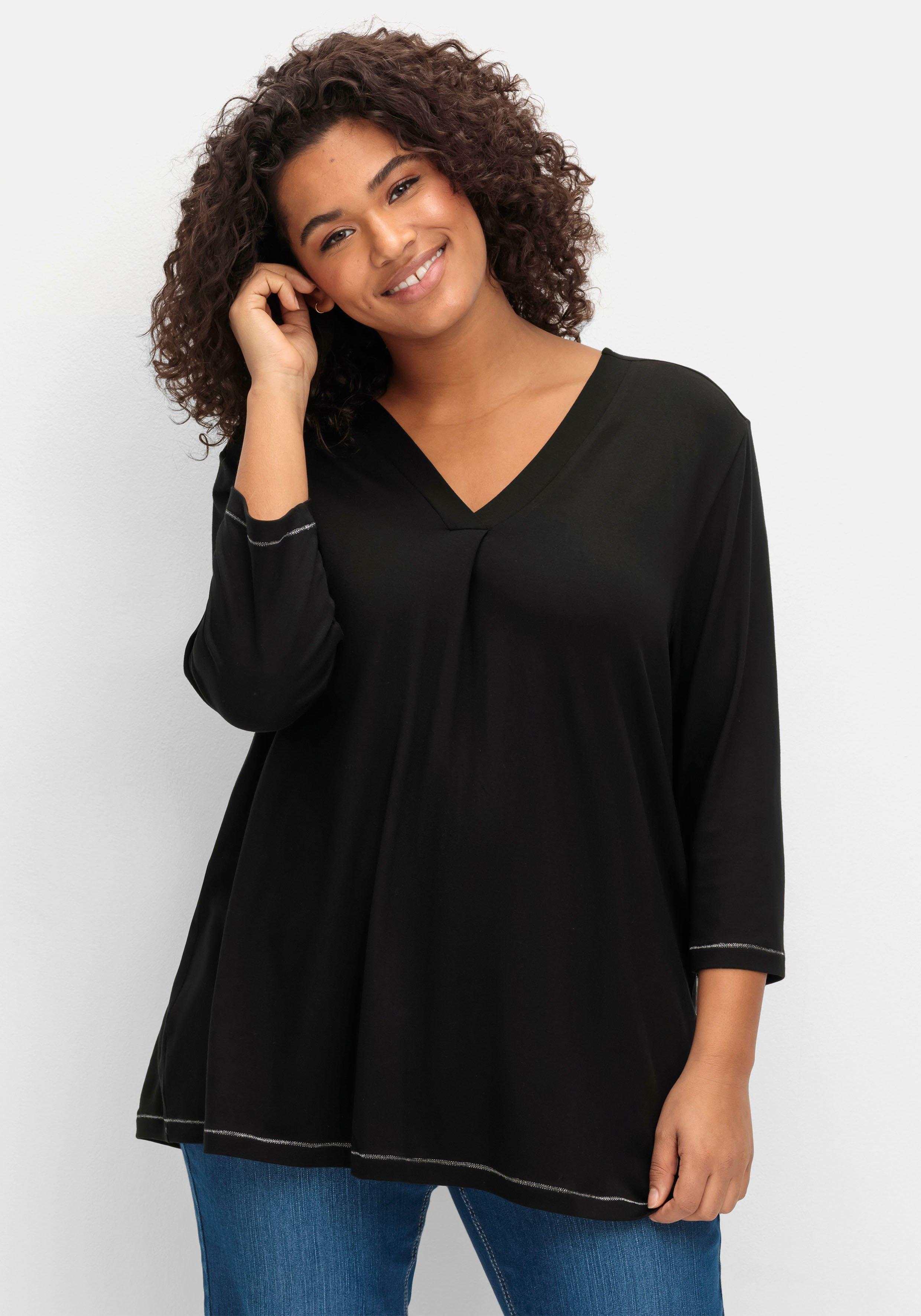 sheego 3/4-Arm-Shirt in leichter A-Linie, mit TENCEL™ Lyocell - schwarz sheego