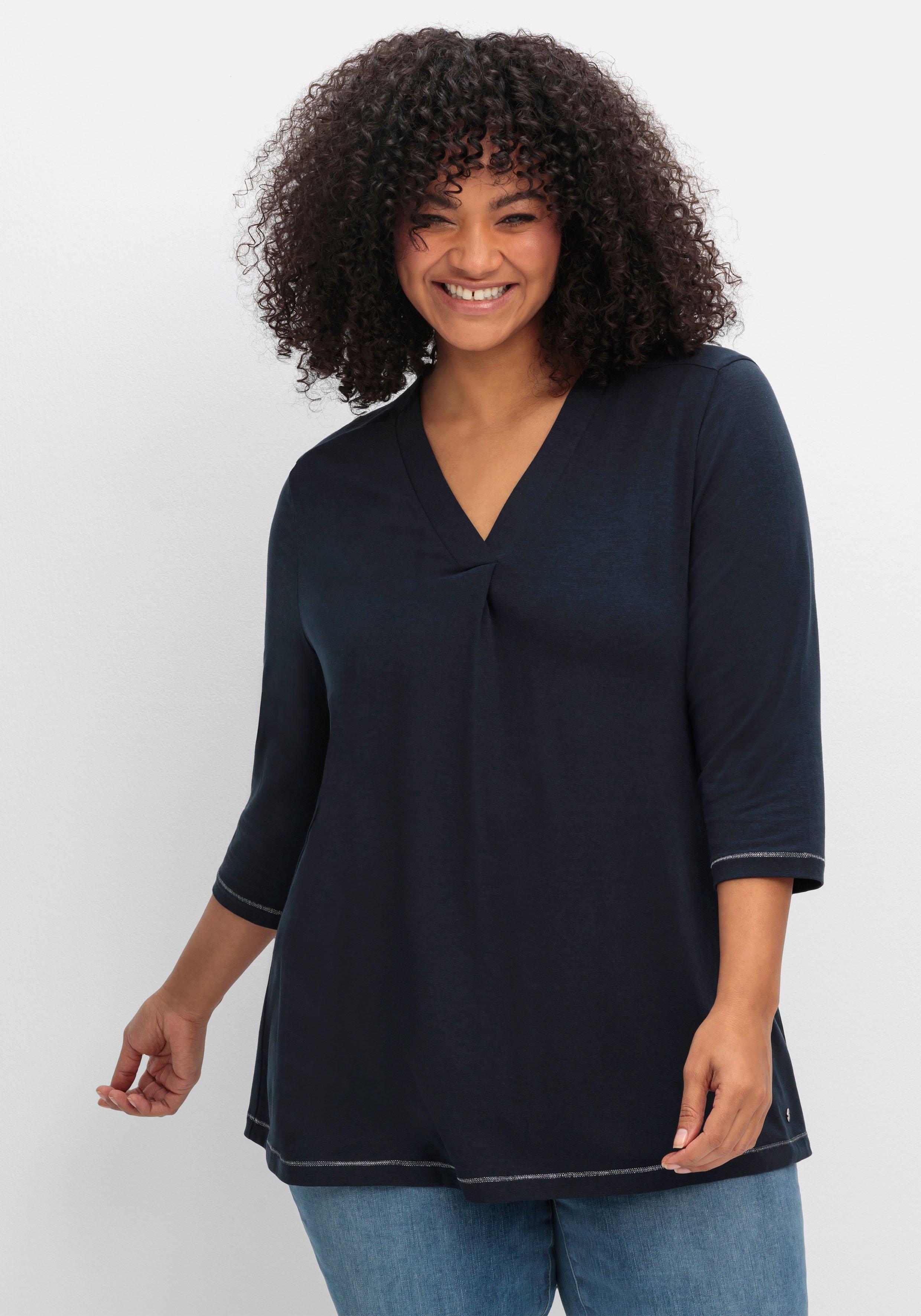 sheego 3/4-Arm-Shirt in leichter A-Linie, mit TENCEL™ Lyocell - tiefblau sheego