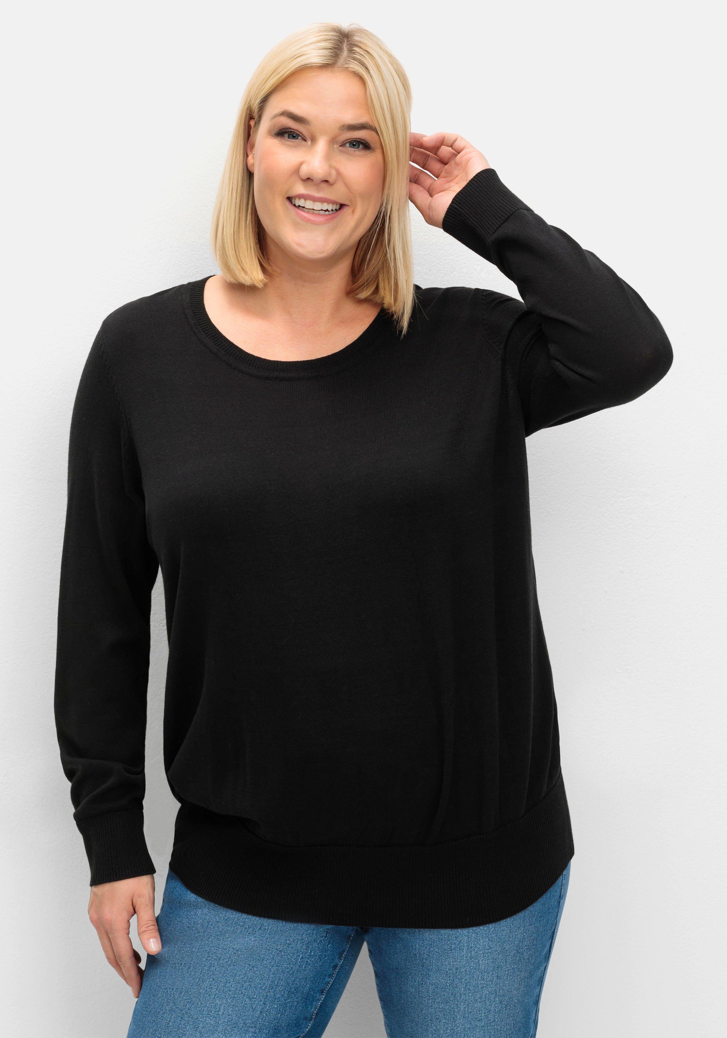 sheego Pullover aus leichtem Strick, mit Rundhalsausschnitt - schwarz sheego