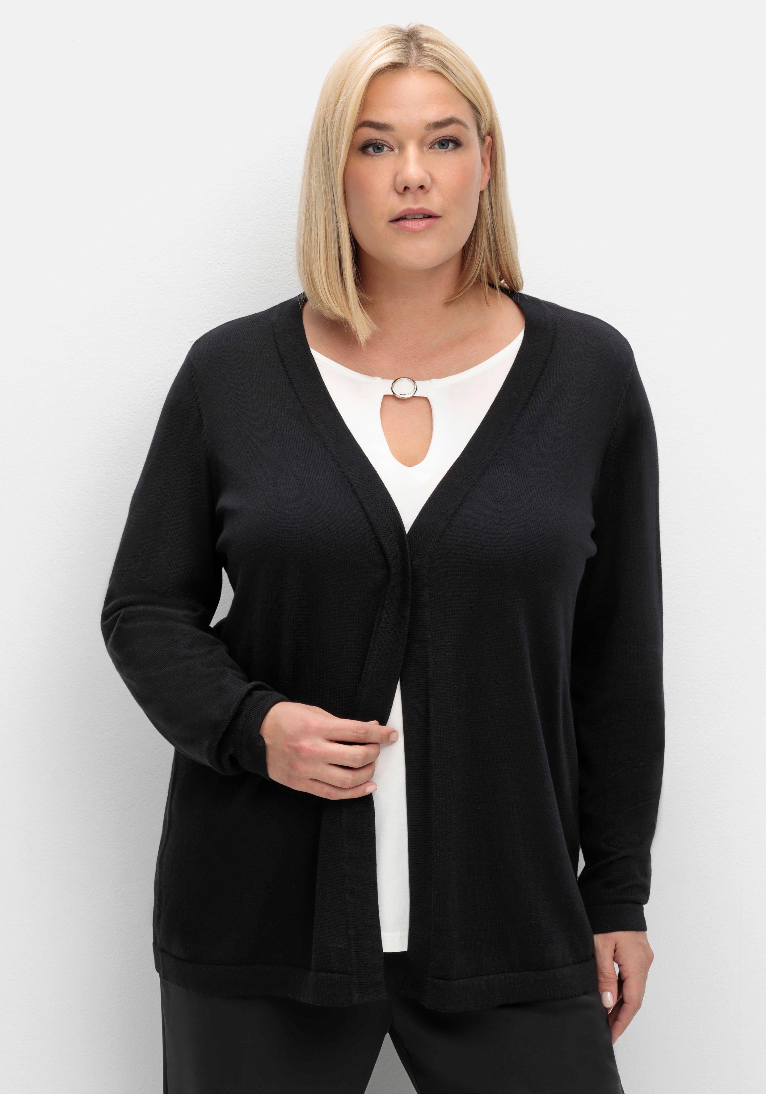 sheego Leichte Feinstrickjacke mit 1-Knopf-Verschluss - schwarz sheego