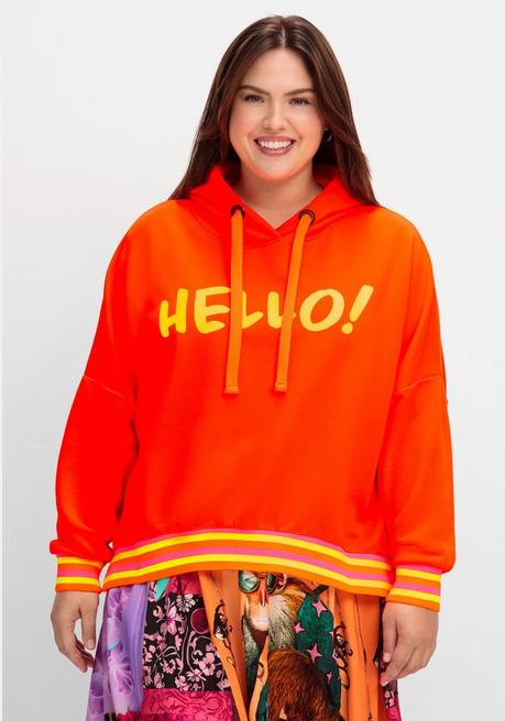 Neon-Kapuzensweatshirt mit Wordingprint - orange - 44
