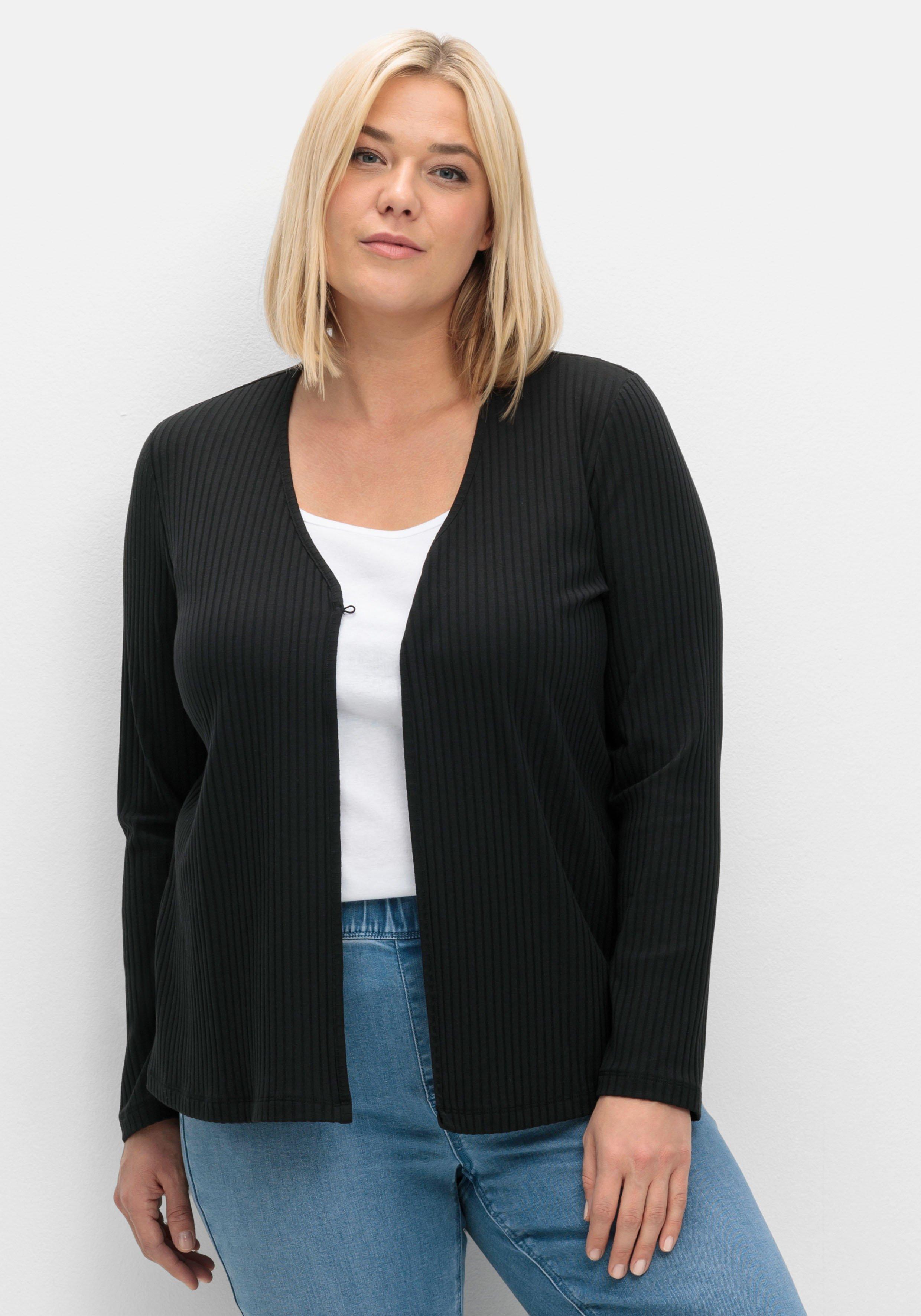 sheego Gerippte Shirtjacke mit 1-Knopf-Verschluss - schwarz sheego