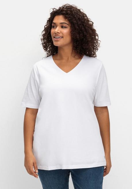 T-Shirt mit doppellagigem Vorderteil - weiß - 40/42