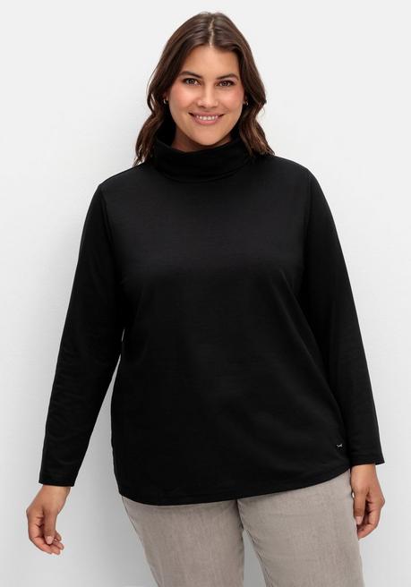 Langarmshirt mit Rollkragen, aus elastischem Jersey - schwarz - 40