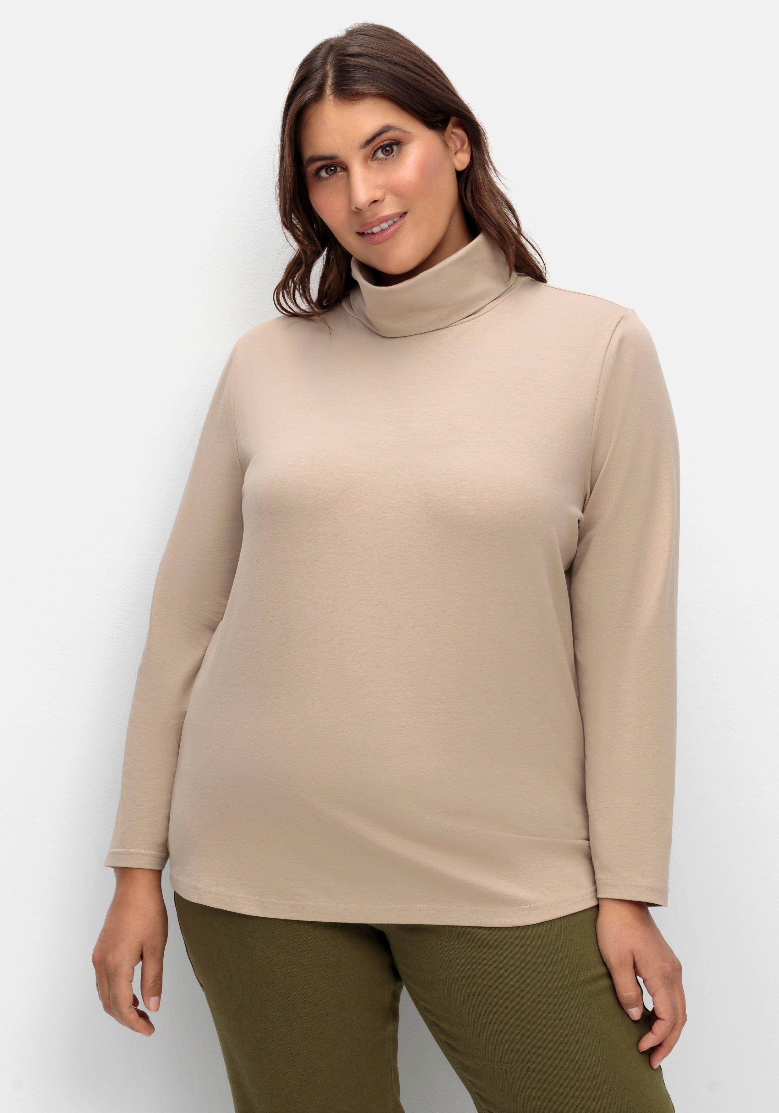 sheego x Collection L. Langarmshirt mit Rollkragen, aus elastischem Jersey - camelfarben sheego