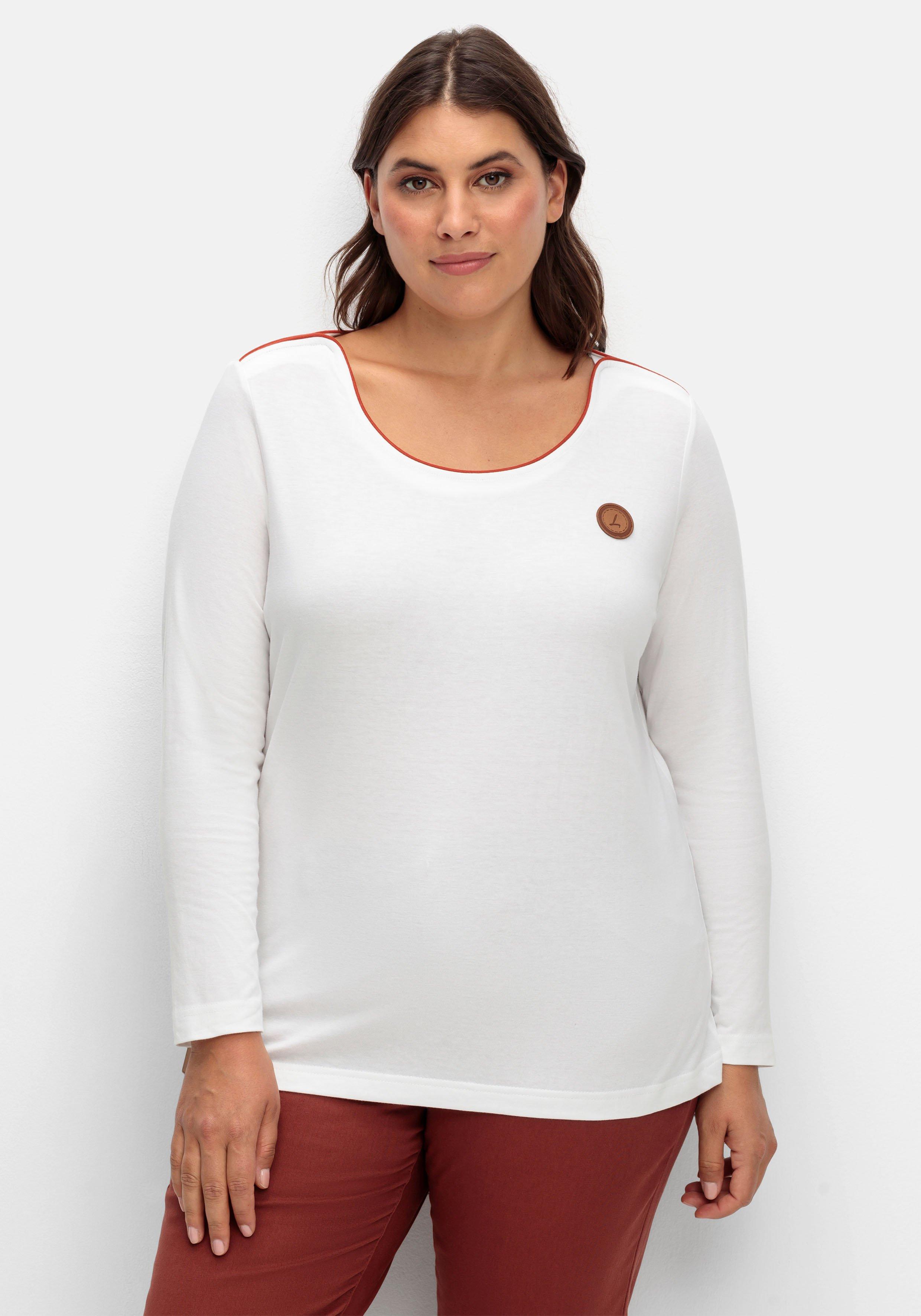 sheego x Collection L. Langarmshirt mit Kontrastpaspeln - weiß sheego