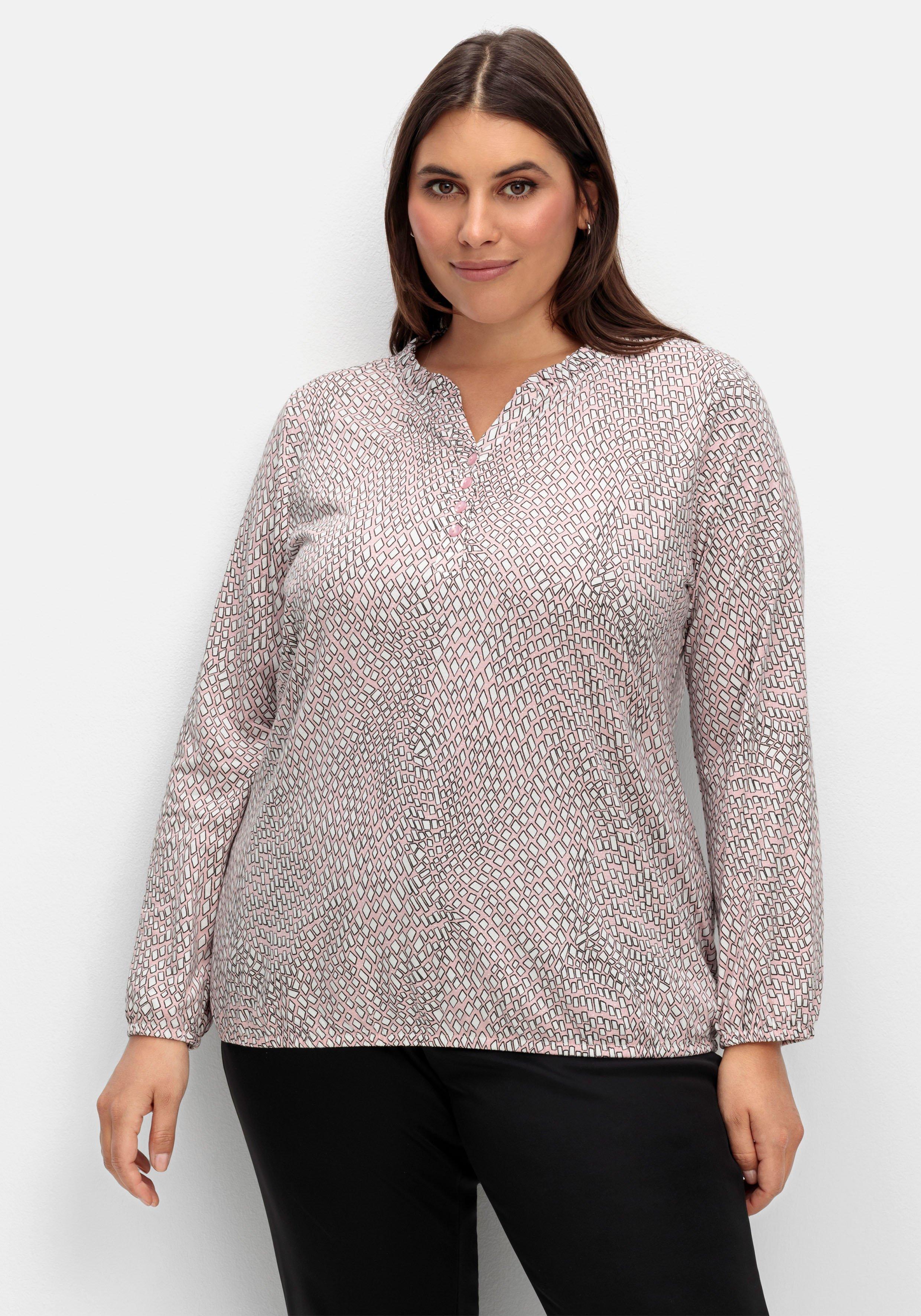 Langarmshirt mit Alloverdruck und Knopfleiste - rosé gemustert | sheego
