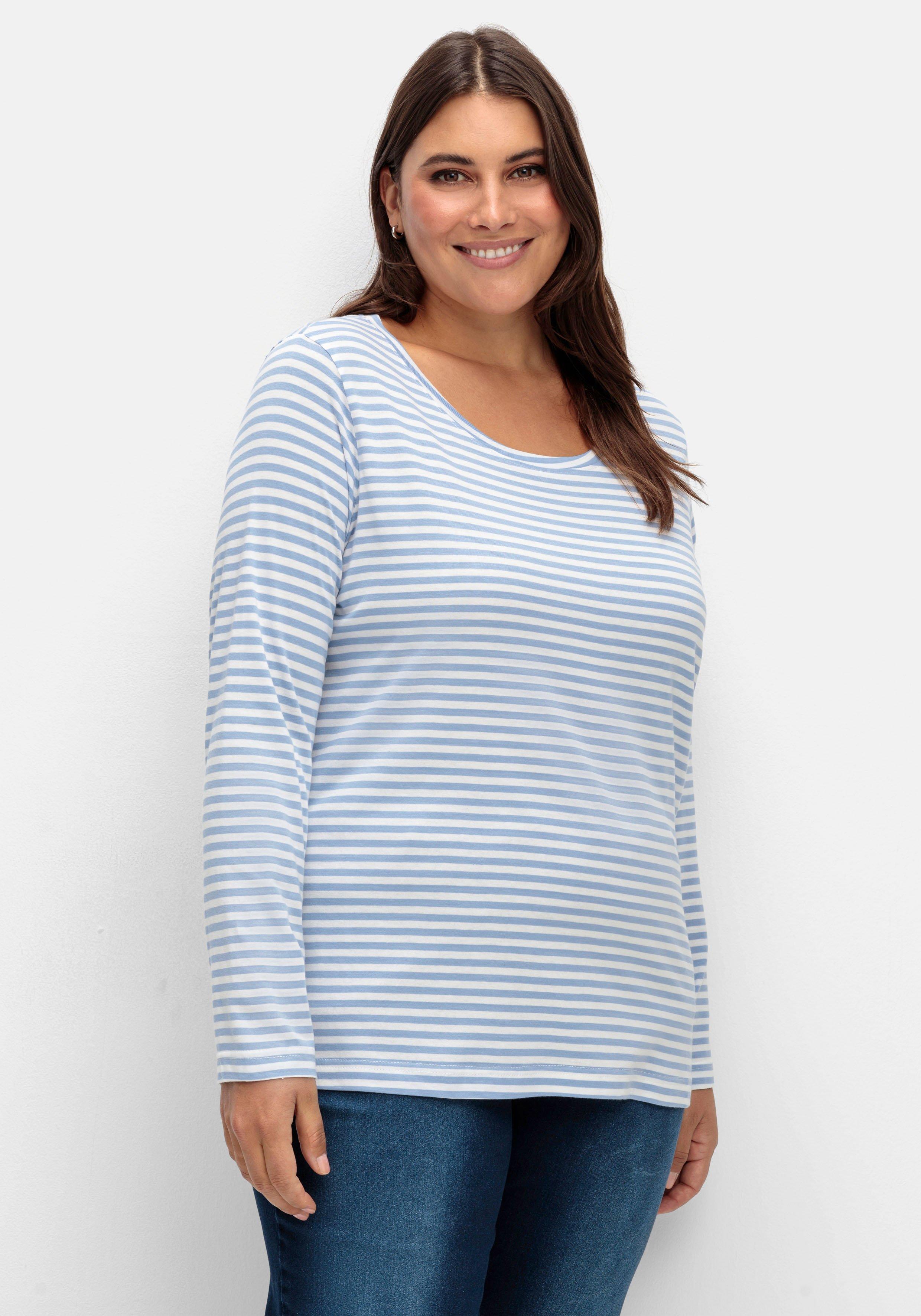 sheego x Collection L. Ringelshirt mit Rundhalsausschnitt - blau gestreift sheego