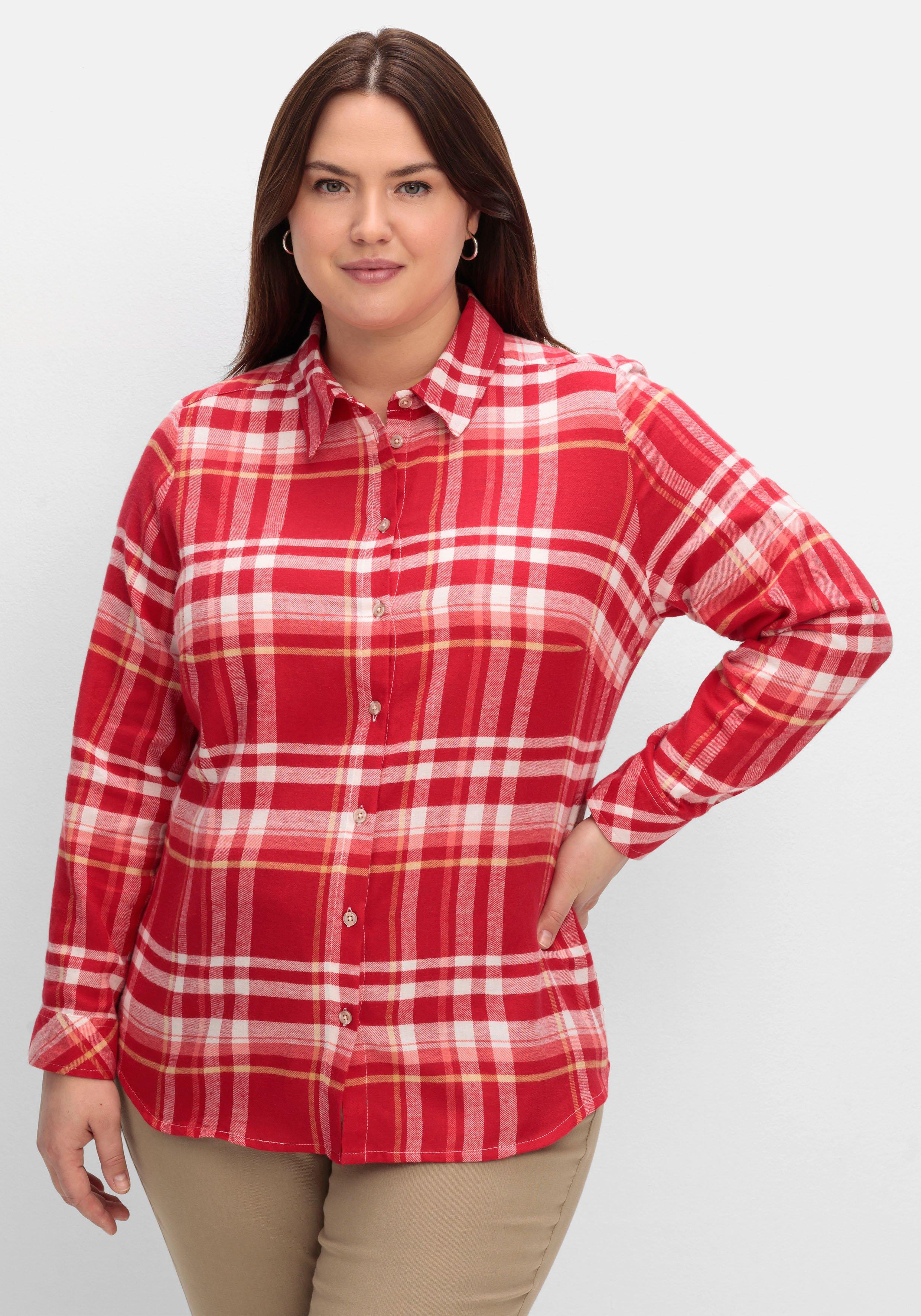 sheego x Collection L. Karierte Flanellbluse mit Krempelärmeln - rot gemustert sheego