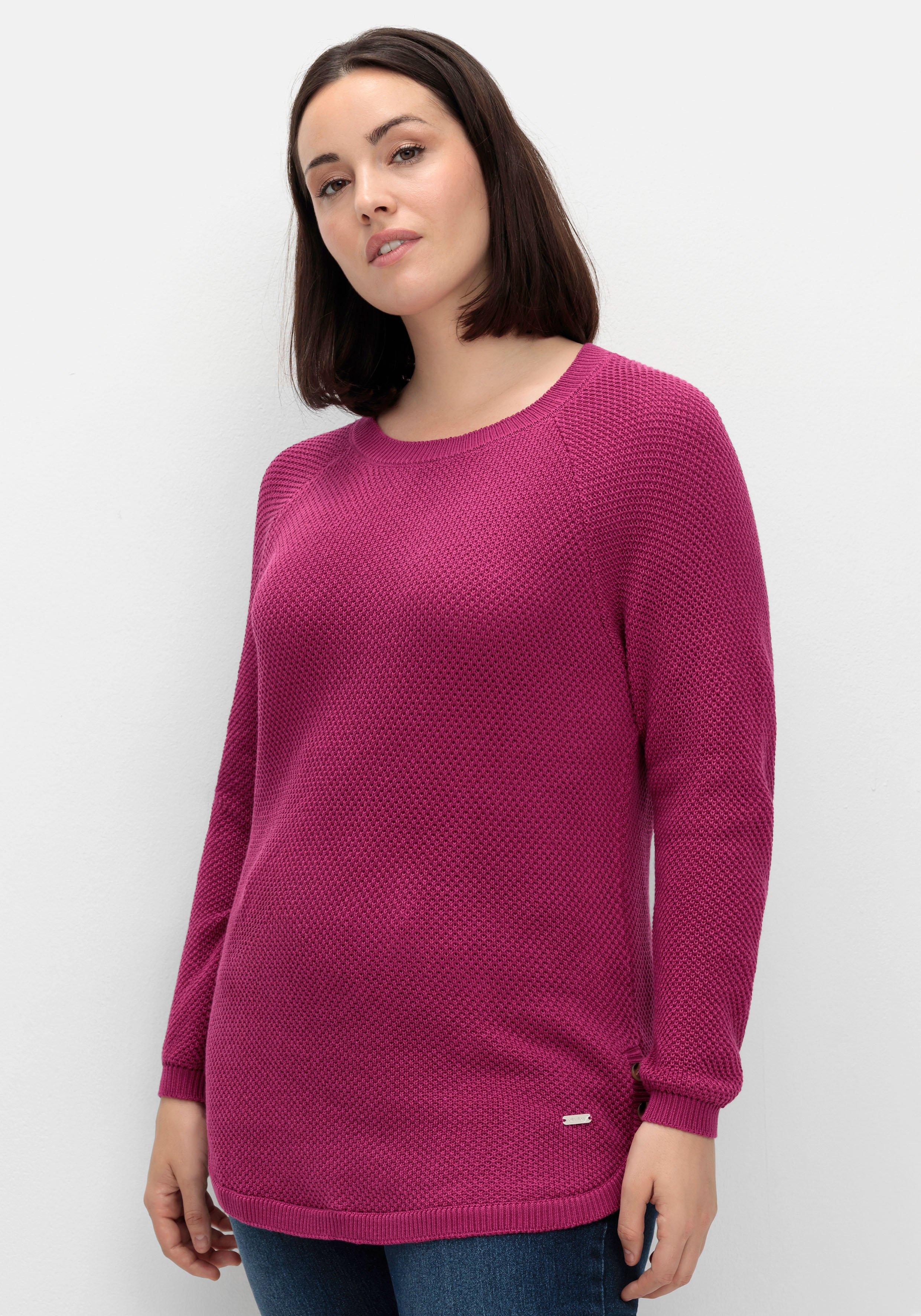 sheego Pullover im Strukturstrick, mit Zierknöpfen seitlich - magenta sheego