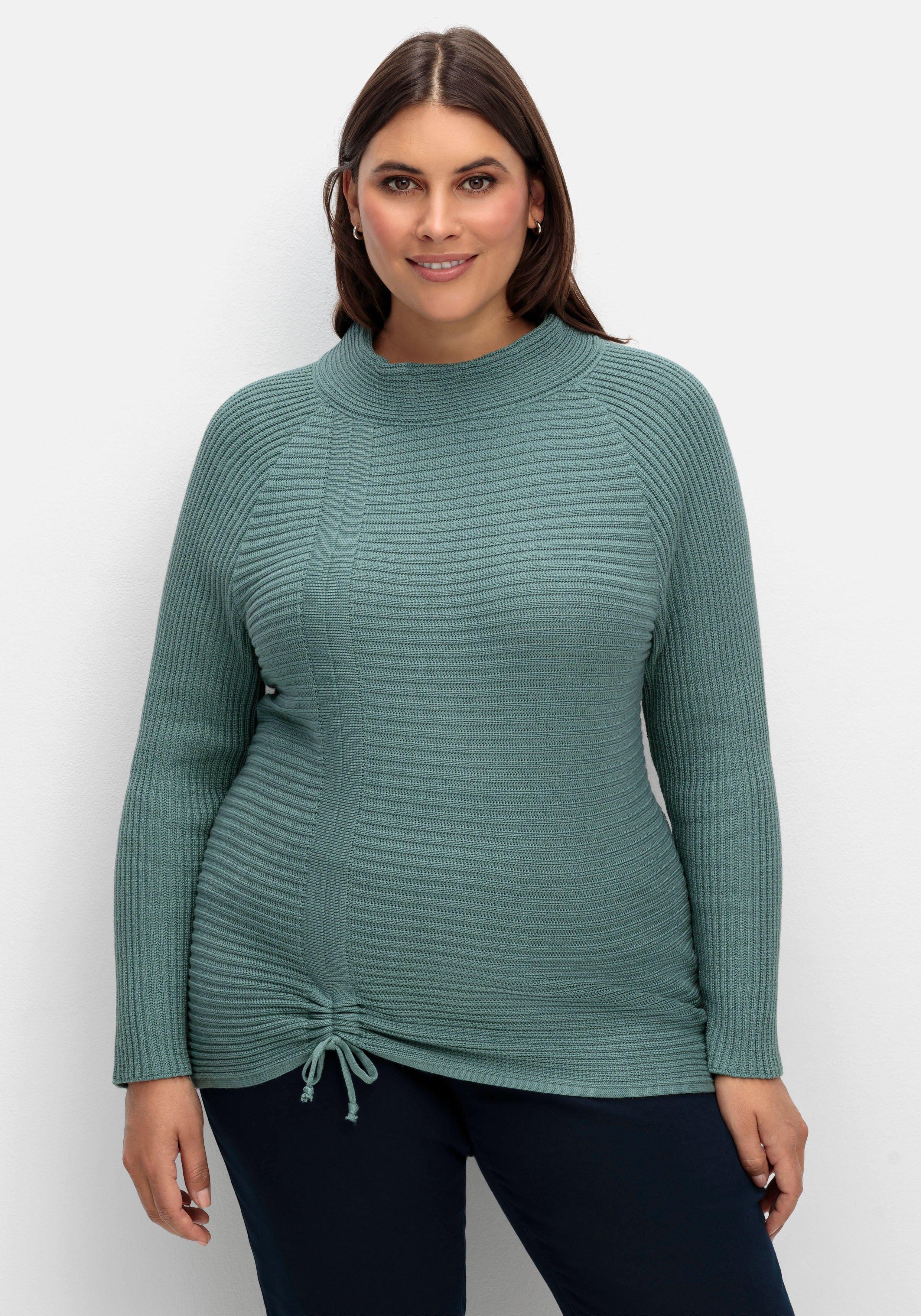 sheego x Collection L. Pullover im Rippstrick, mit Raffung vorn - jade sheego