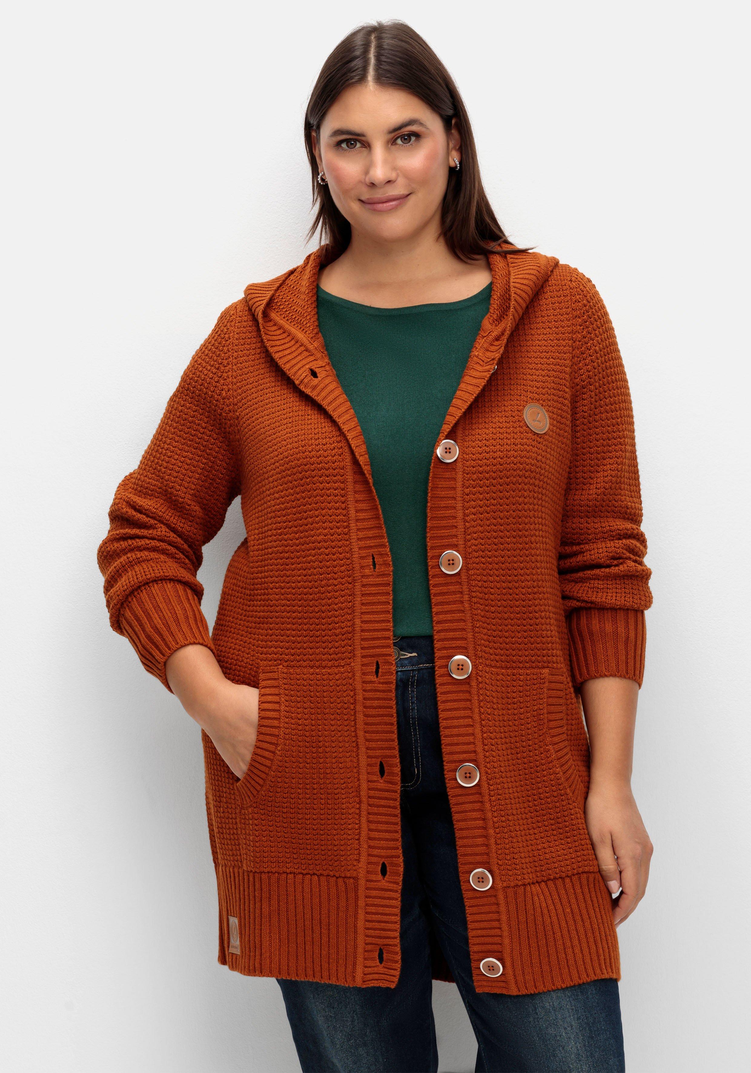 sheego x Collection L. Strickjacke mit Kapuze, in Longform - cognac sheego