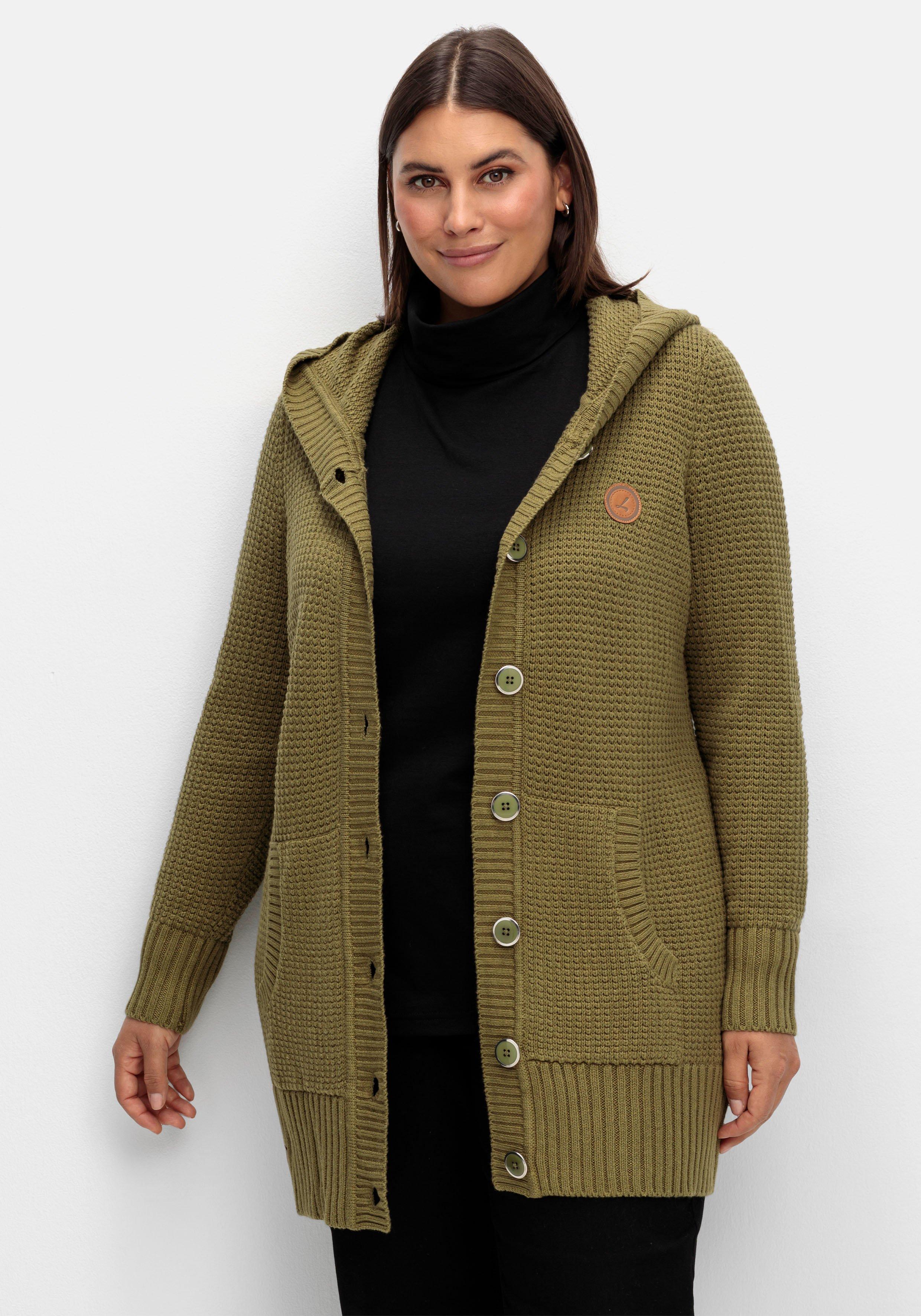 sheego x Collection L. Strickjacke mit Kapuze, in Longform - oliv sheego