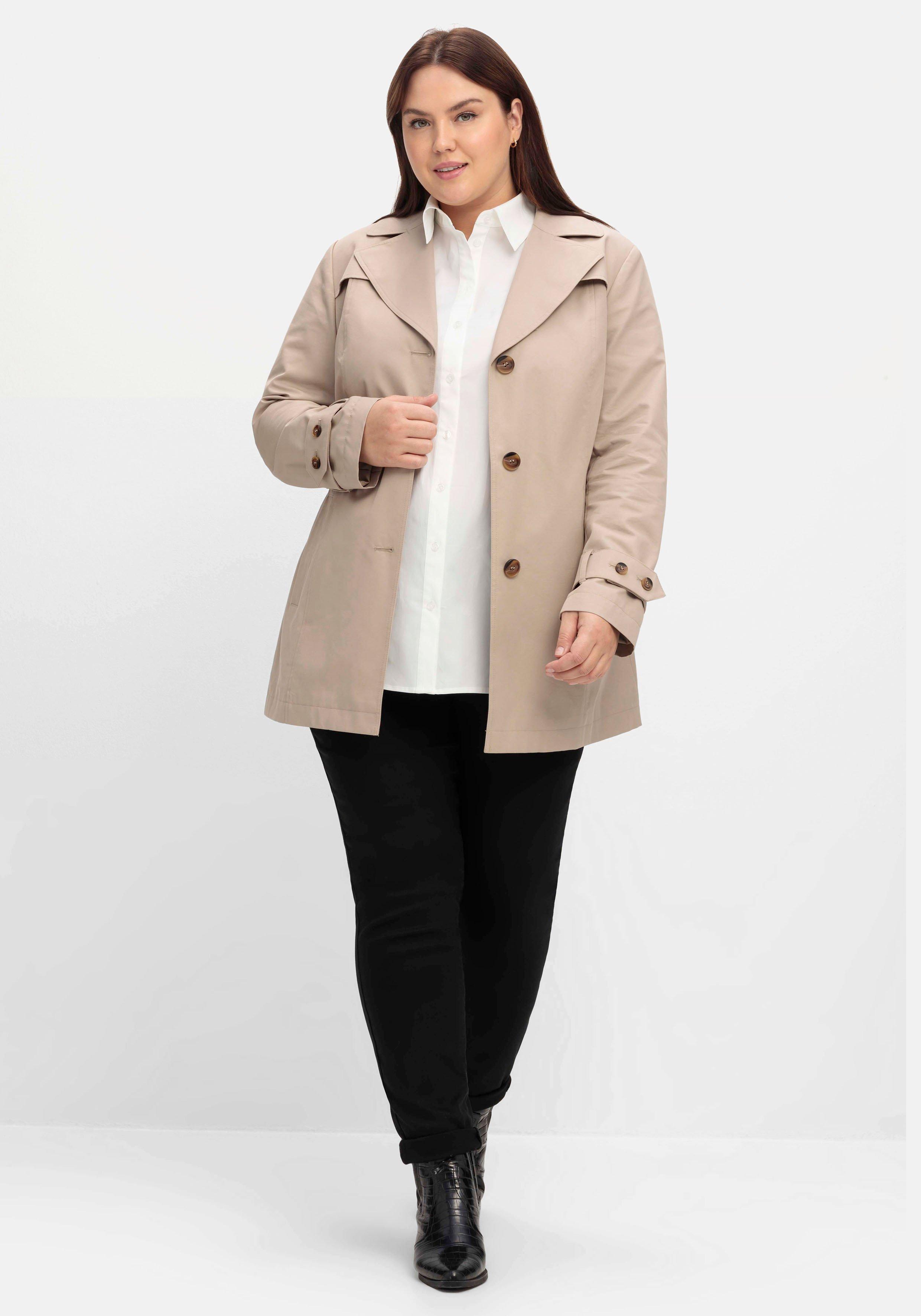 sheego Kurzer Trenchcoat mit Gürtel, wasserabweisend - softtaupe sheego