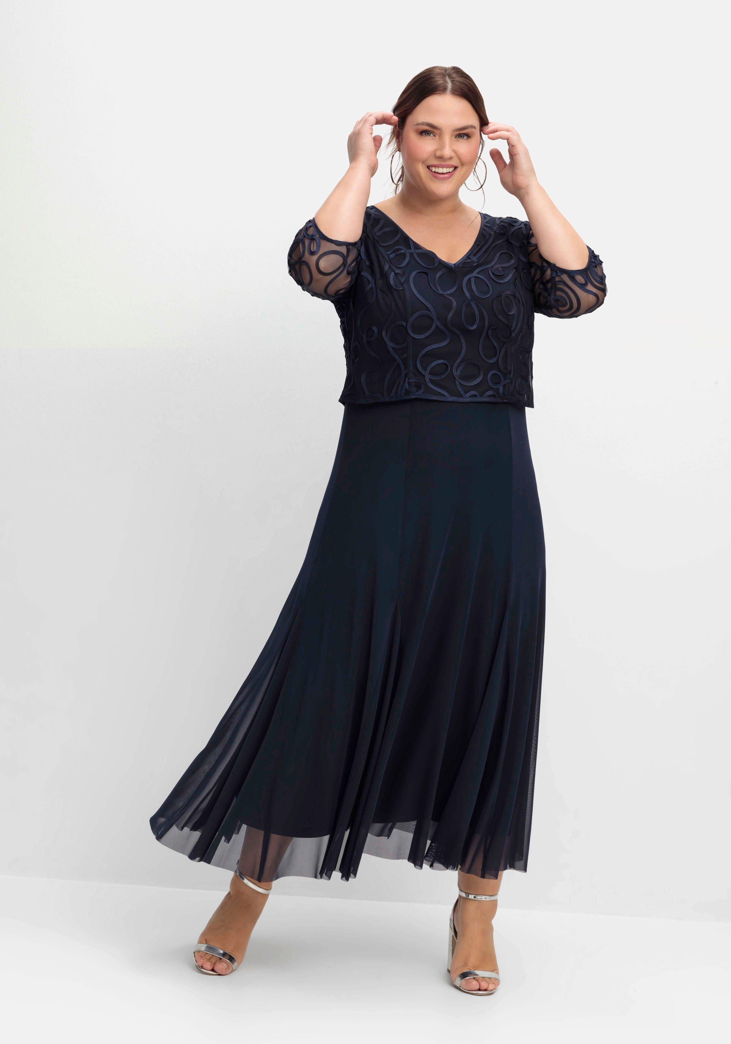 sheego Abendkleid aus Mesh, mit Zierborten - tiefblau sheego