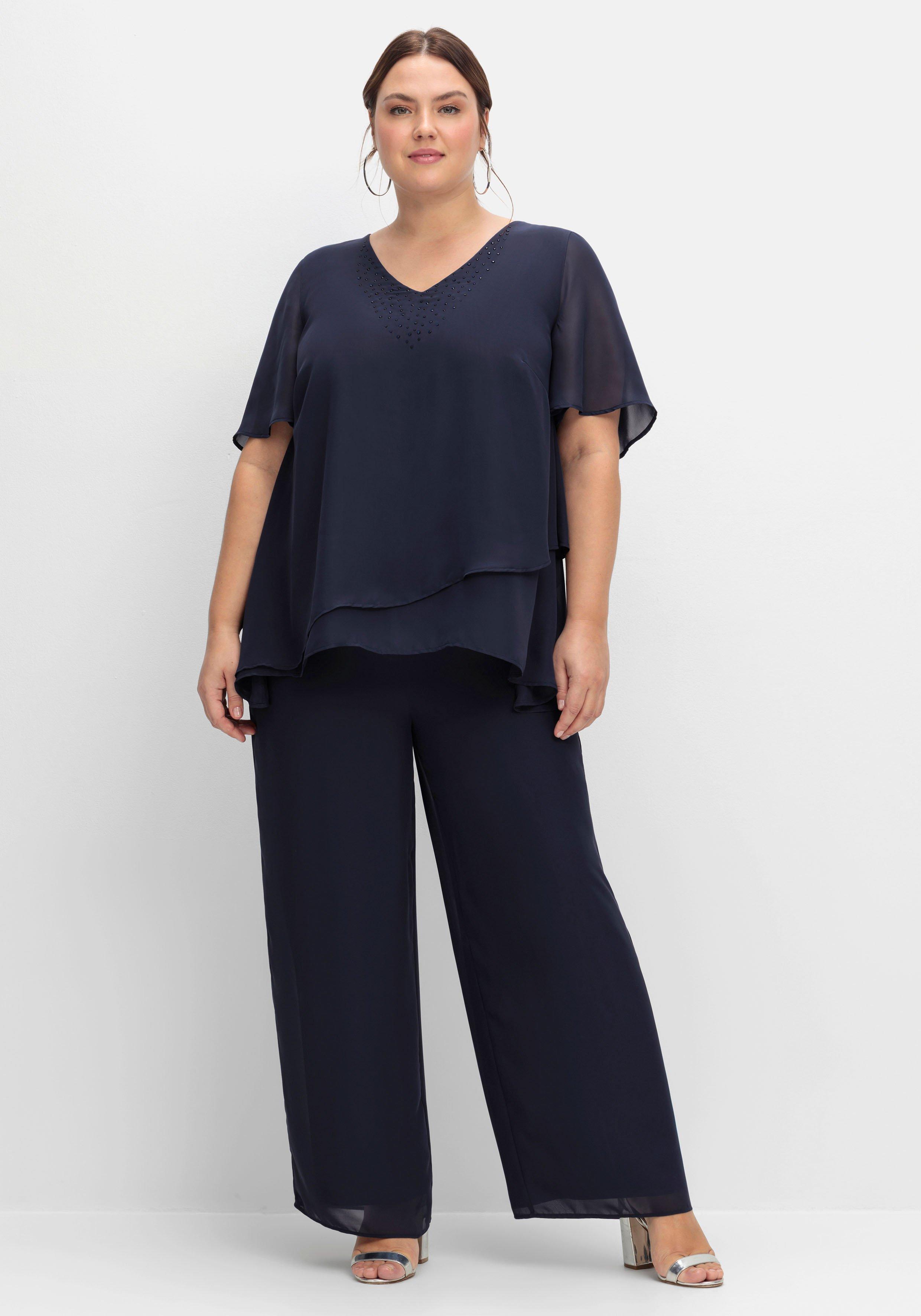 sheego Georgette-Overall im Lagenlook, mit weitem Bein - marine sheego