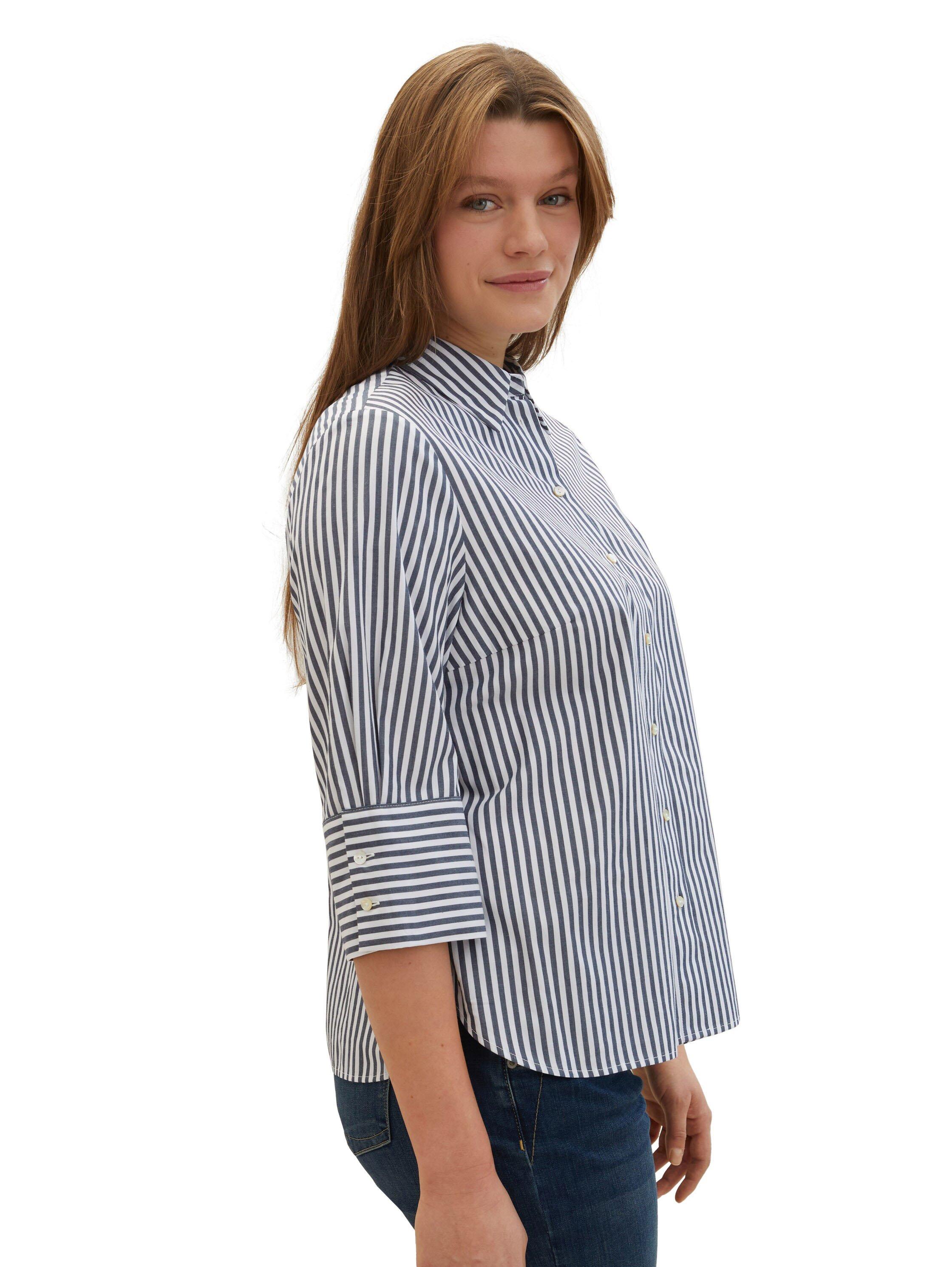 TOM TAILOR Plus Gestreifte Bluse mit breiten Manschetten - marine gestreift sheego