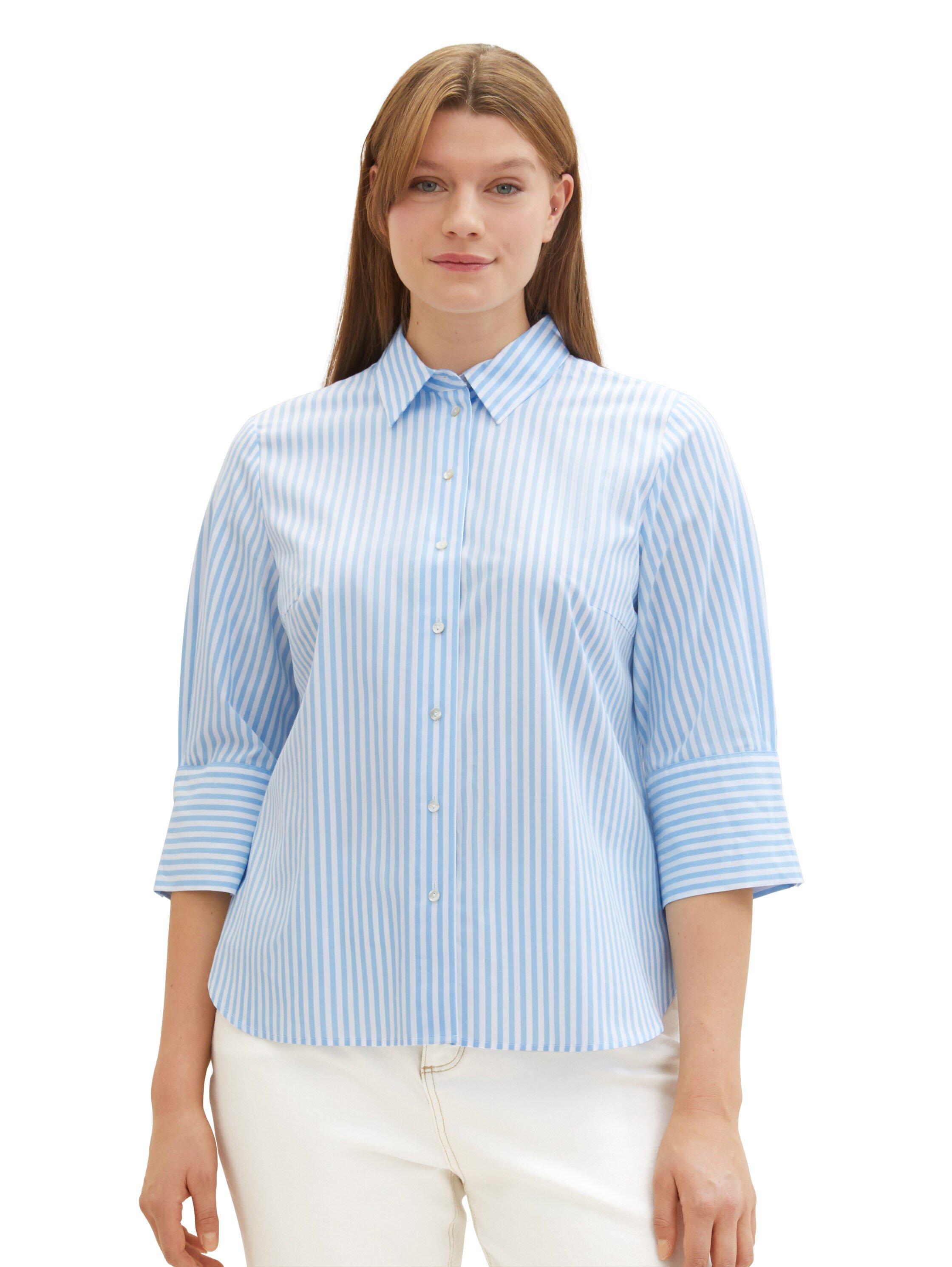 TOM TAILOR Plus Gestreifte Bluse mit breiten Manschetten - mittelblau gestreift sheego