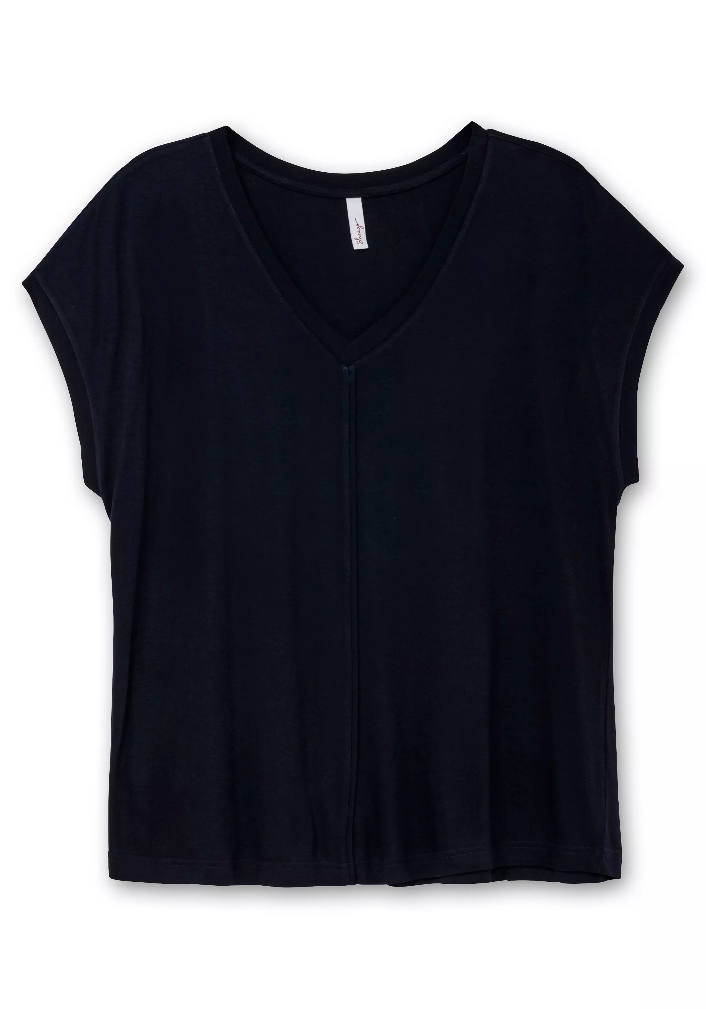 Shirt mit V-Ausschnitt und Zierpaspel vorn tiefblau