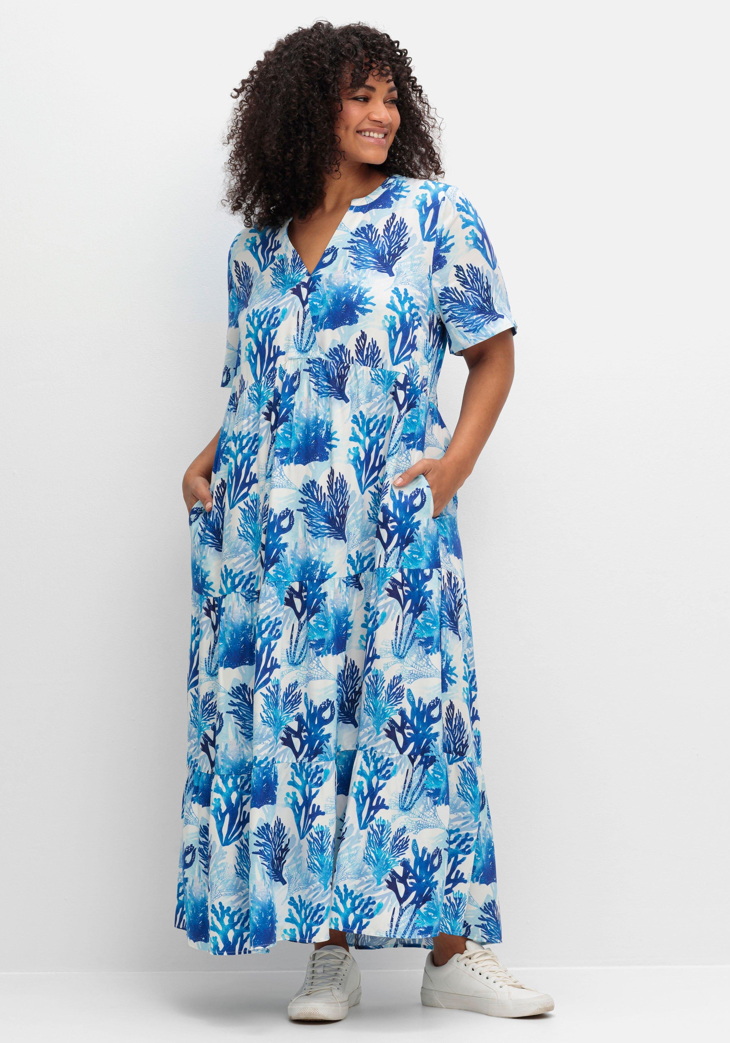 sheego Maxikleid in Kaskadenform, mit maritimem Print - weiß gemustert sheego