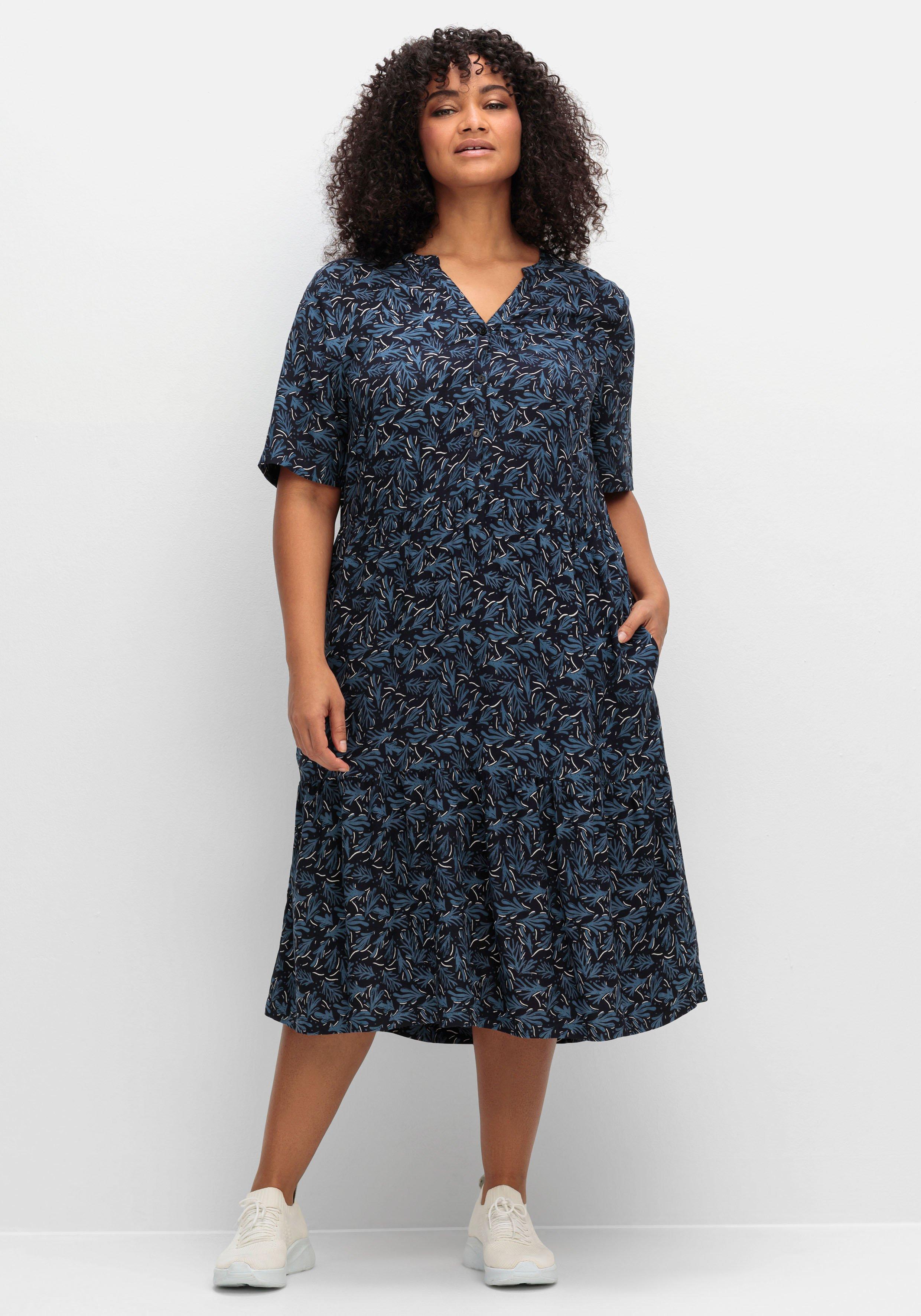 sheego Kleid in A-Linie, mit maritimem Print und Seitentaschen - tiefblau gemustert sheego