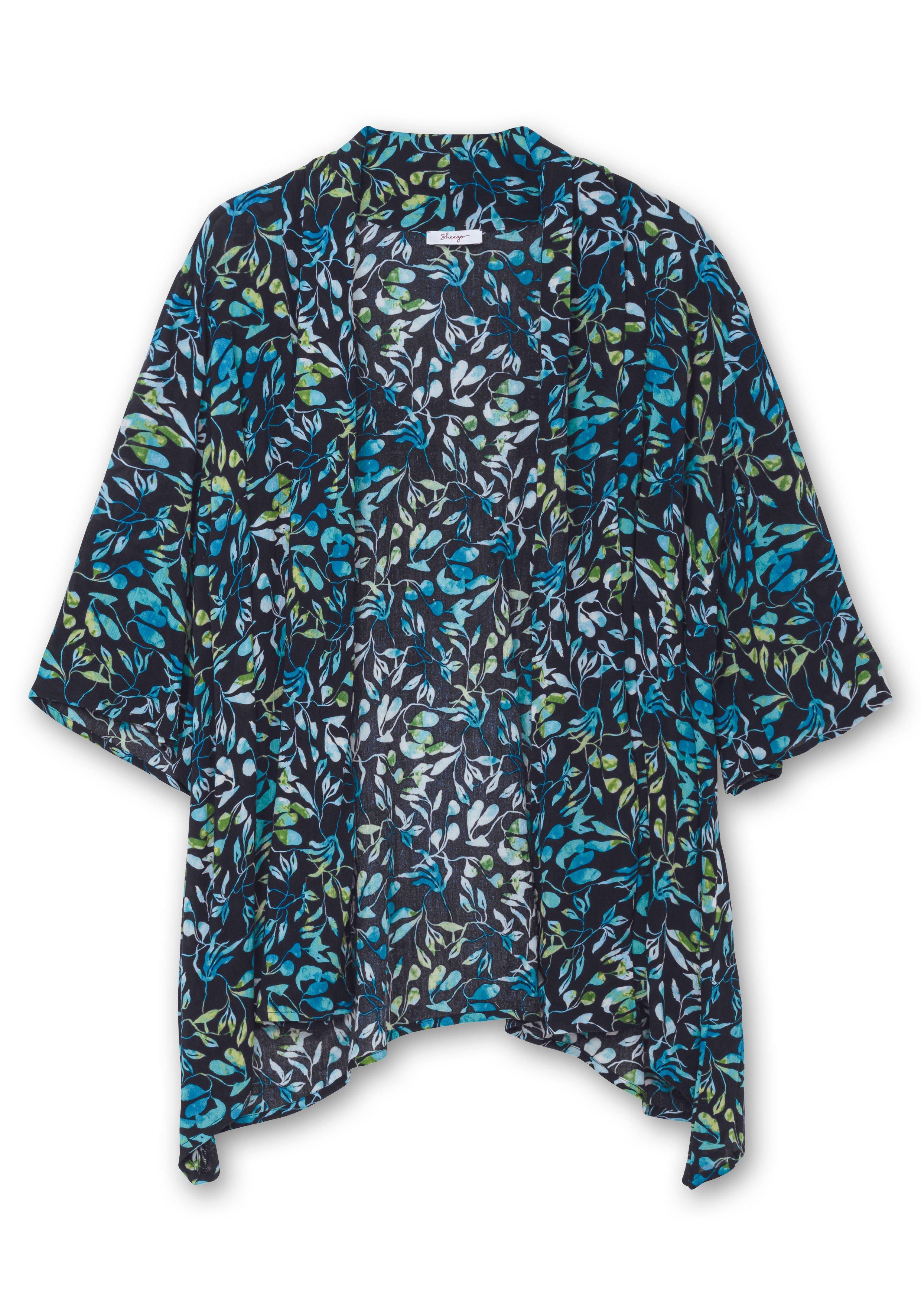 Thumbnail - Sheego Blusenjacke mit Blätterdruck, in Zipfelform, tiefblau bedruckt, Gr.50